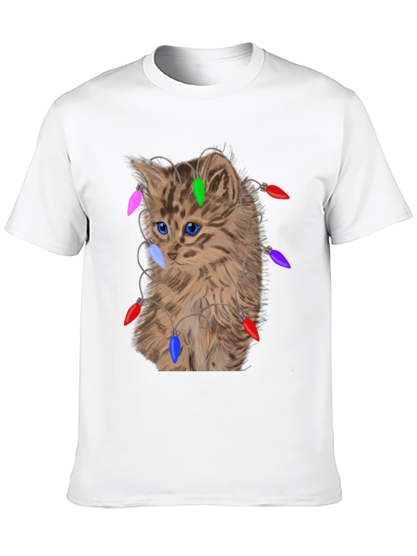 Kitten in Lights T-Shirt - Festive Cat Lover Tee