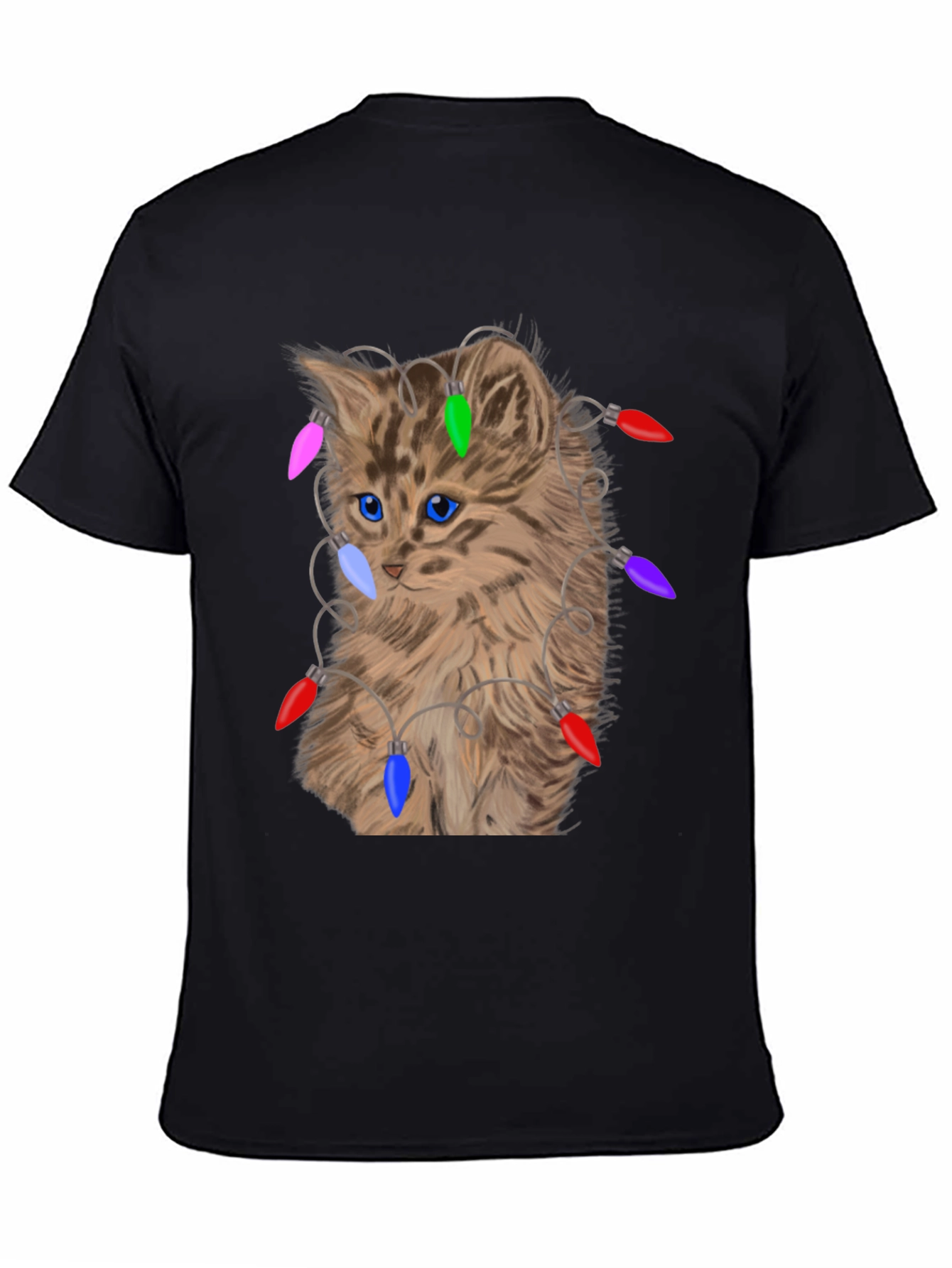 Kitten in Lights T-Shirt - Festive Cat Lover Tee