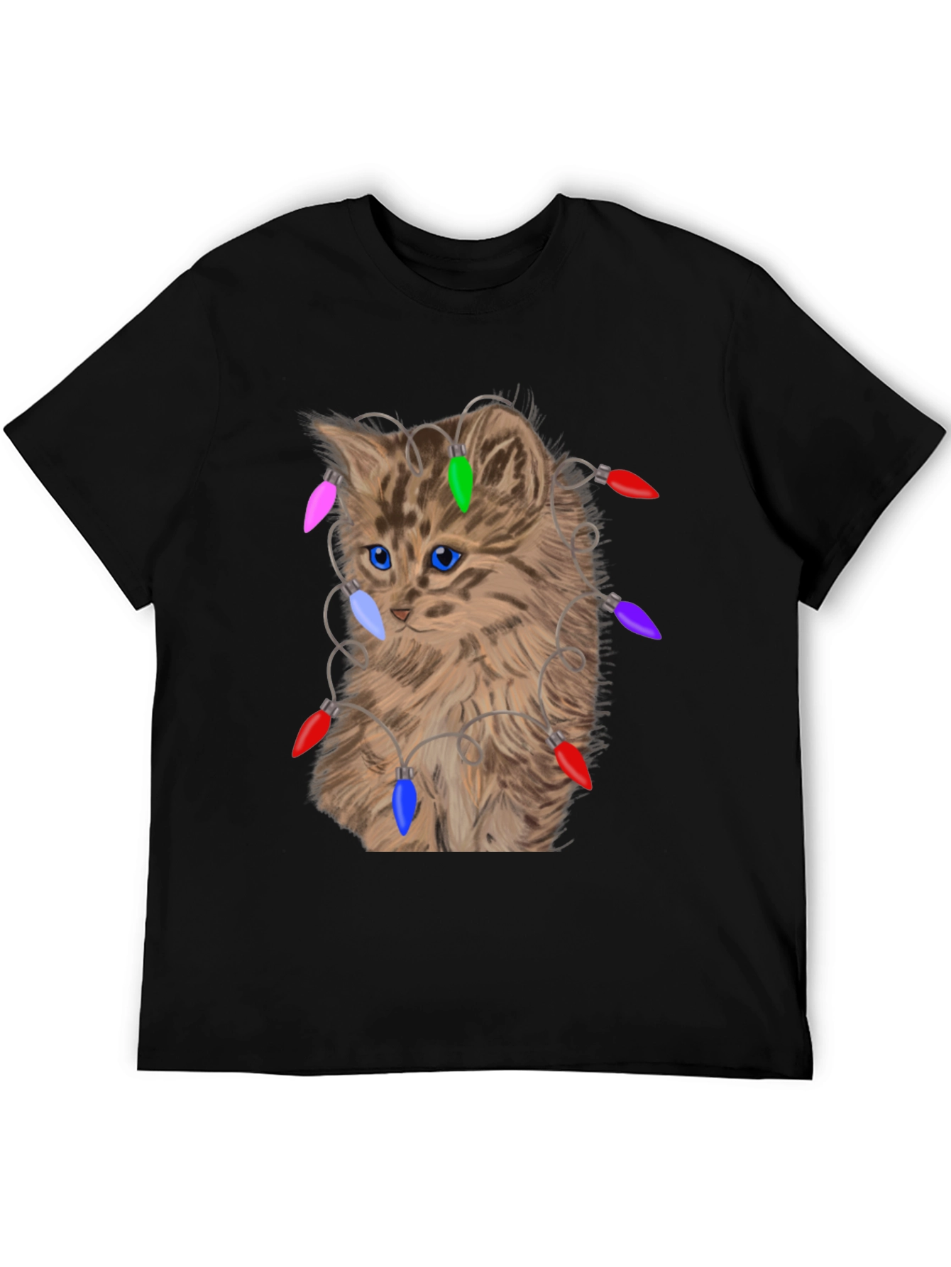 Kitten in Lights T-Shirt - Festive Cat Lover Tee