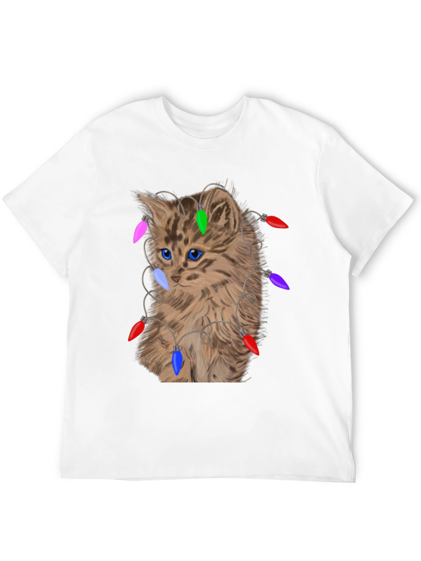 Kitten in Lights T-Shirt - Festive Cat Lover Tee