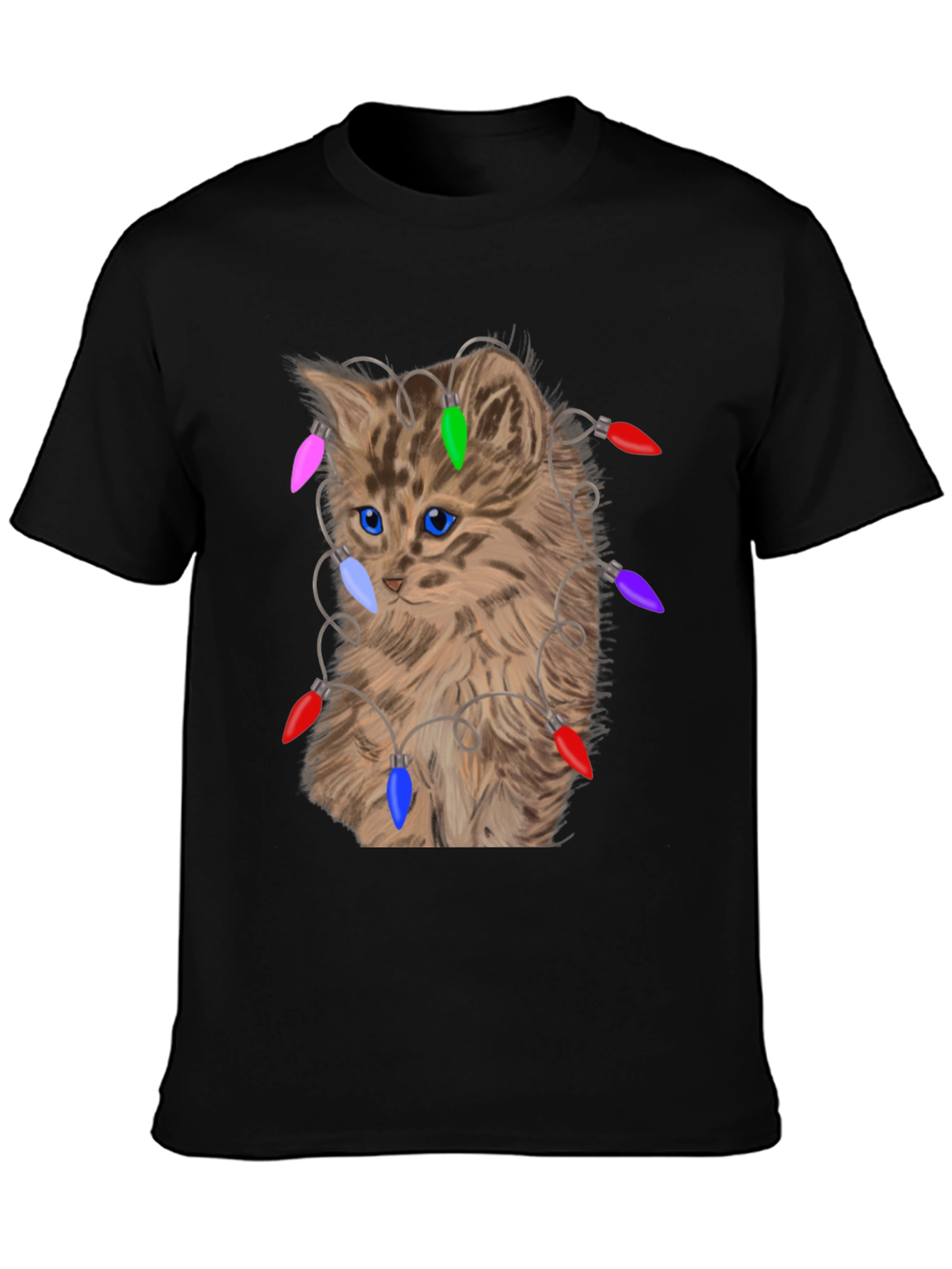 Kitten in Lights T-Shirt - Festive Cat Lover Tee
