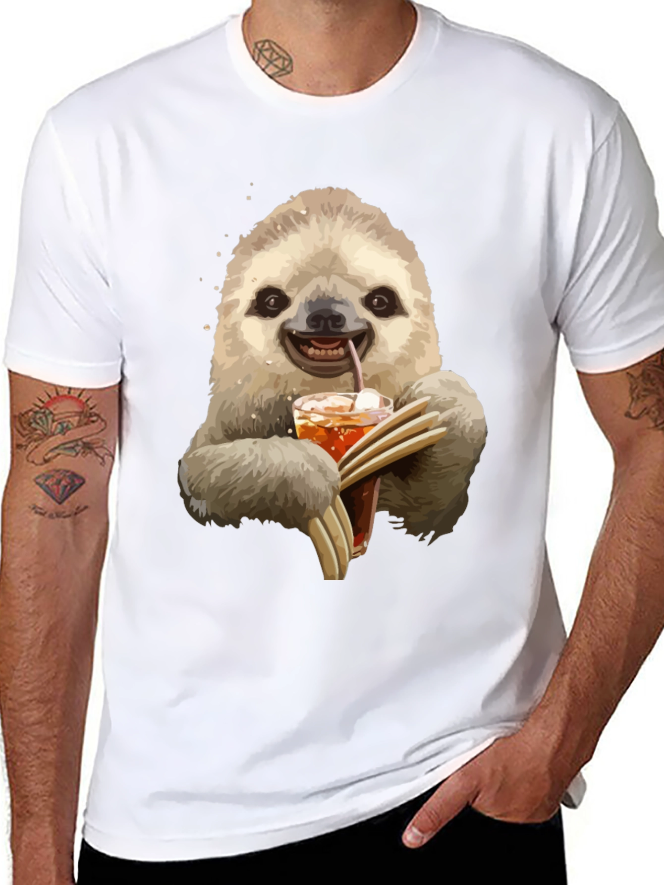 Sloth Drinking Iced Tea Graphic T-Shirt