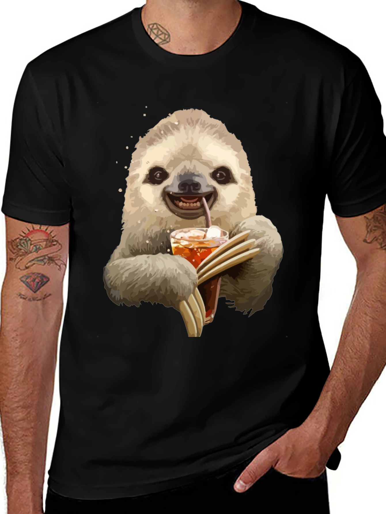 Sloth Drinking Iced Tea Graphic T-Shirt