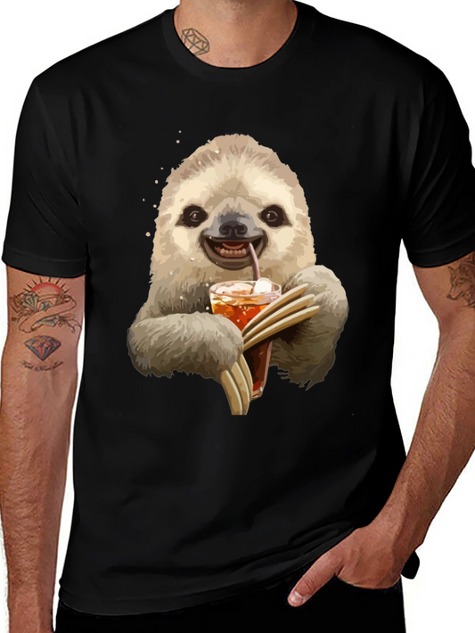 Sloth Drinking Iced Tea Graphic T-Shirt