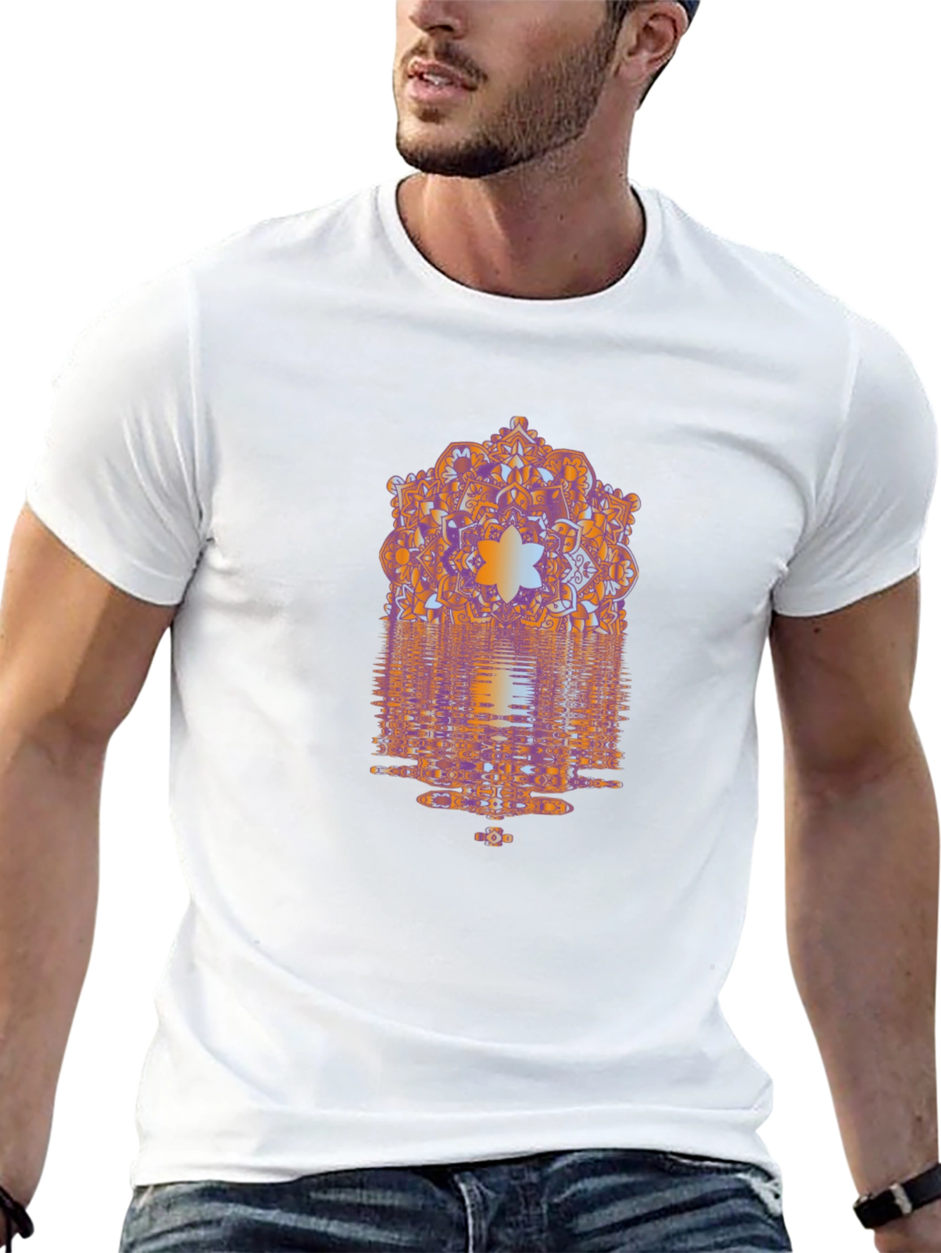 Abstract Mandala Graphic Print Mens Black T-Shirt
