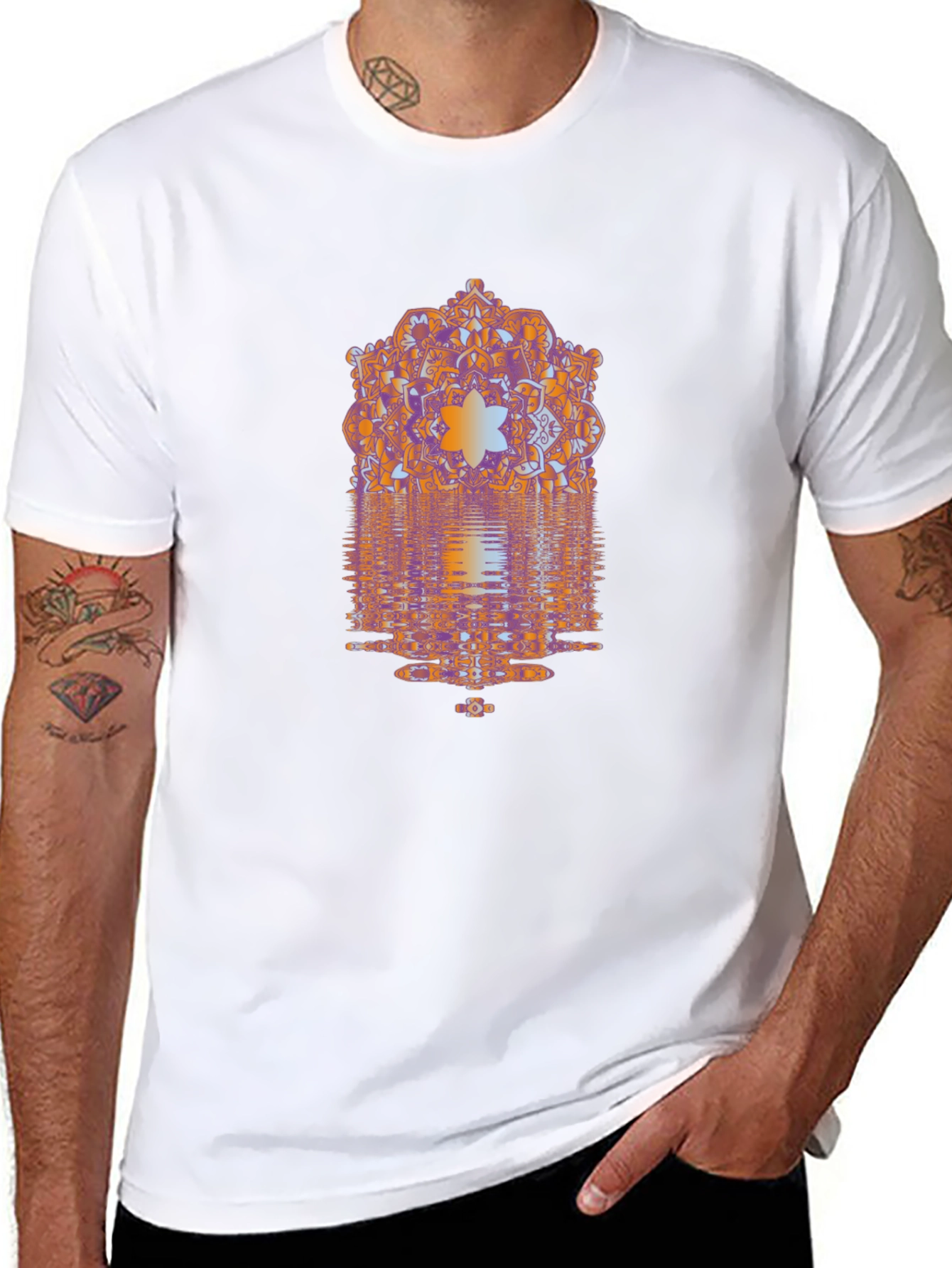 Abstract Mandala Graphic Print Mens Black T-Shirt