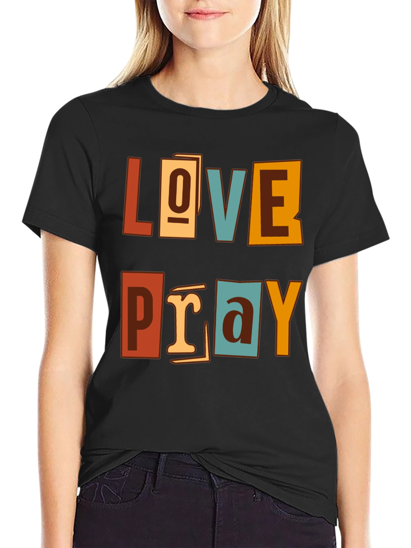 Love Pray Graphic Print Crew Neck T-Shirt