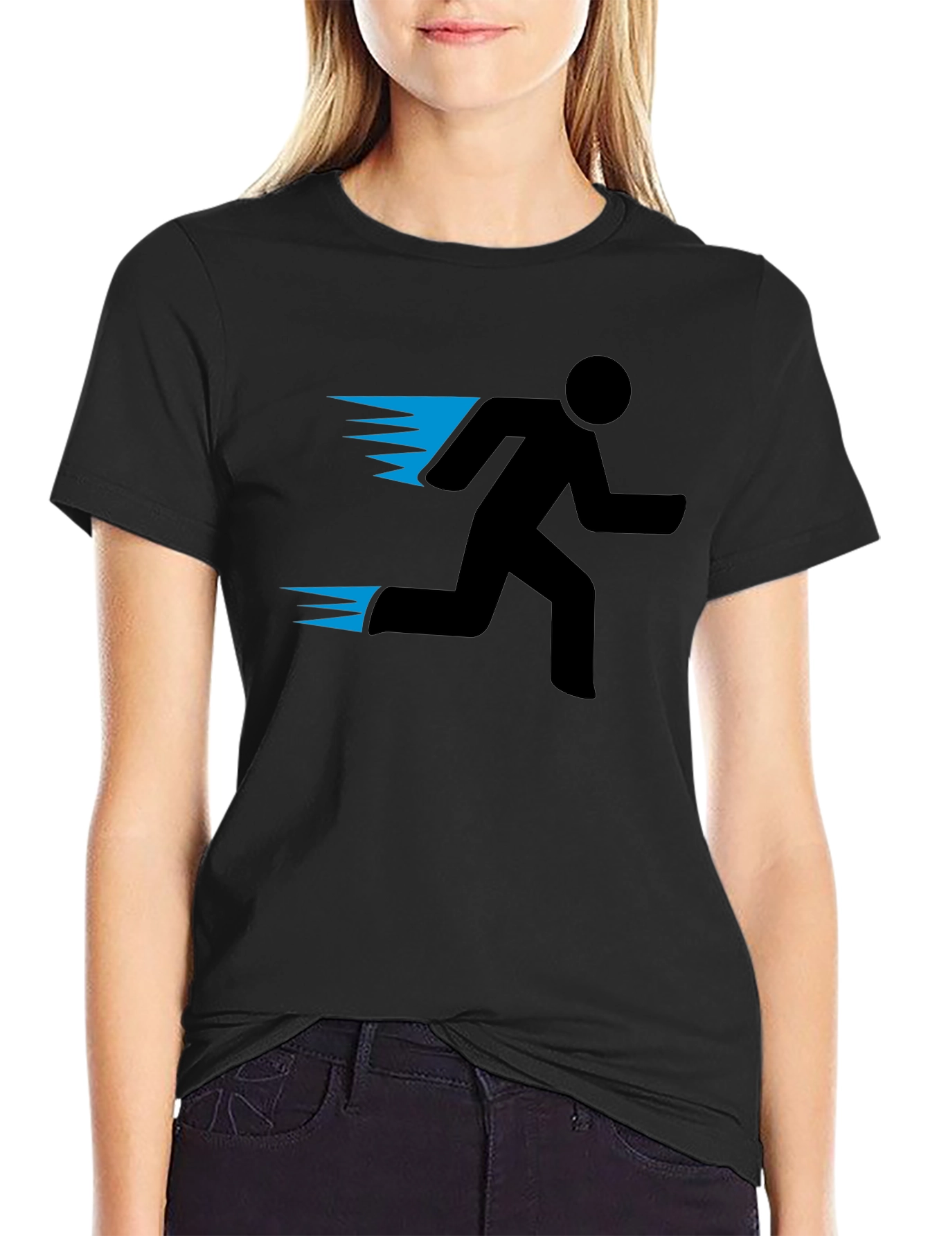 Mens Black Running Man Graphic Tee