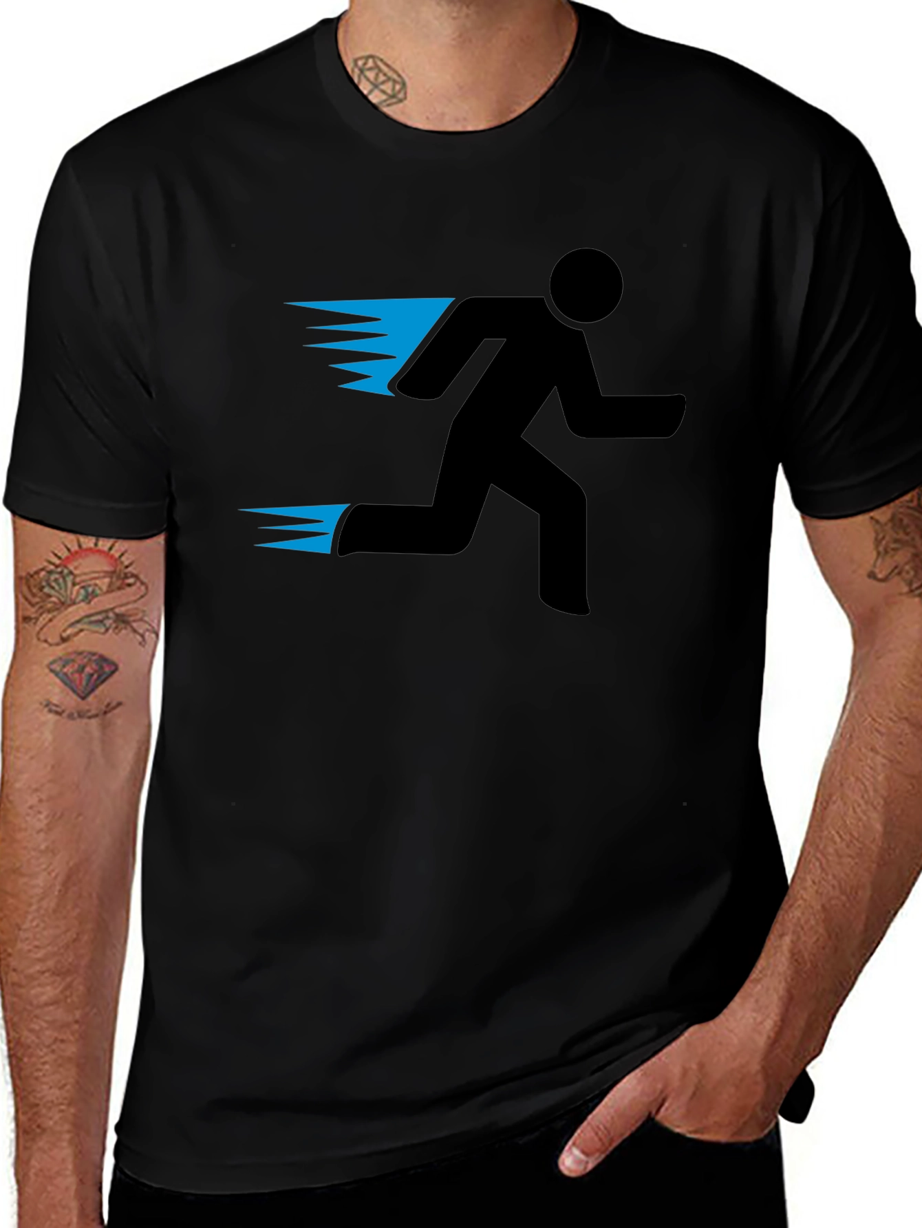 Mens Black Running Man Graphic Tee
