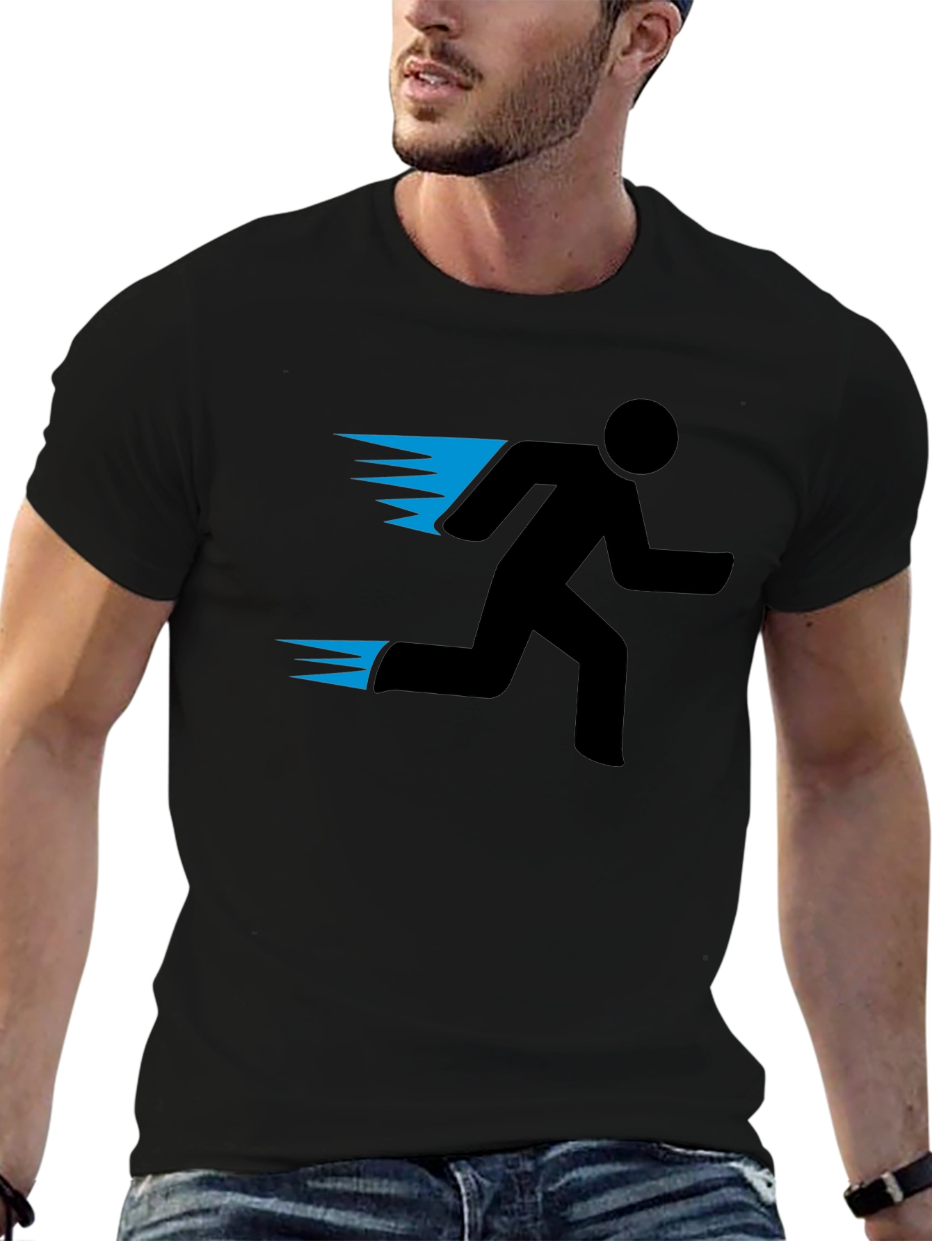 Mens Black Running Man Graphic Tee