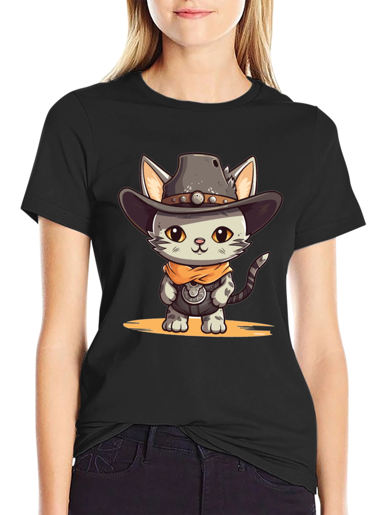 Cartoon Cowboy Cat Graphic Tee