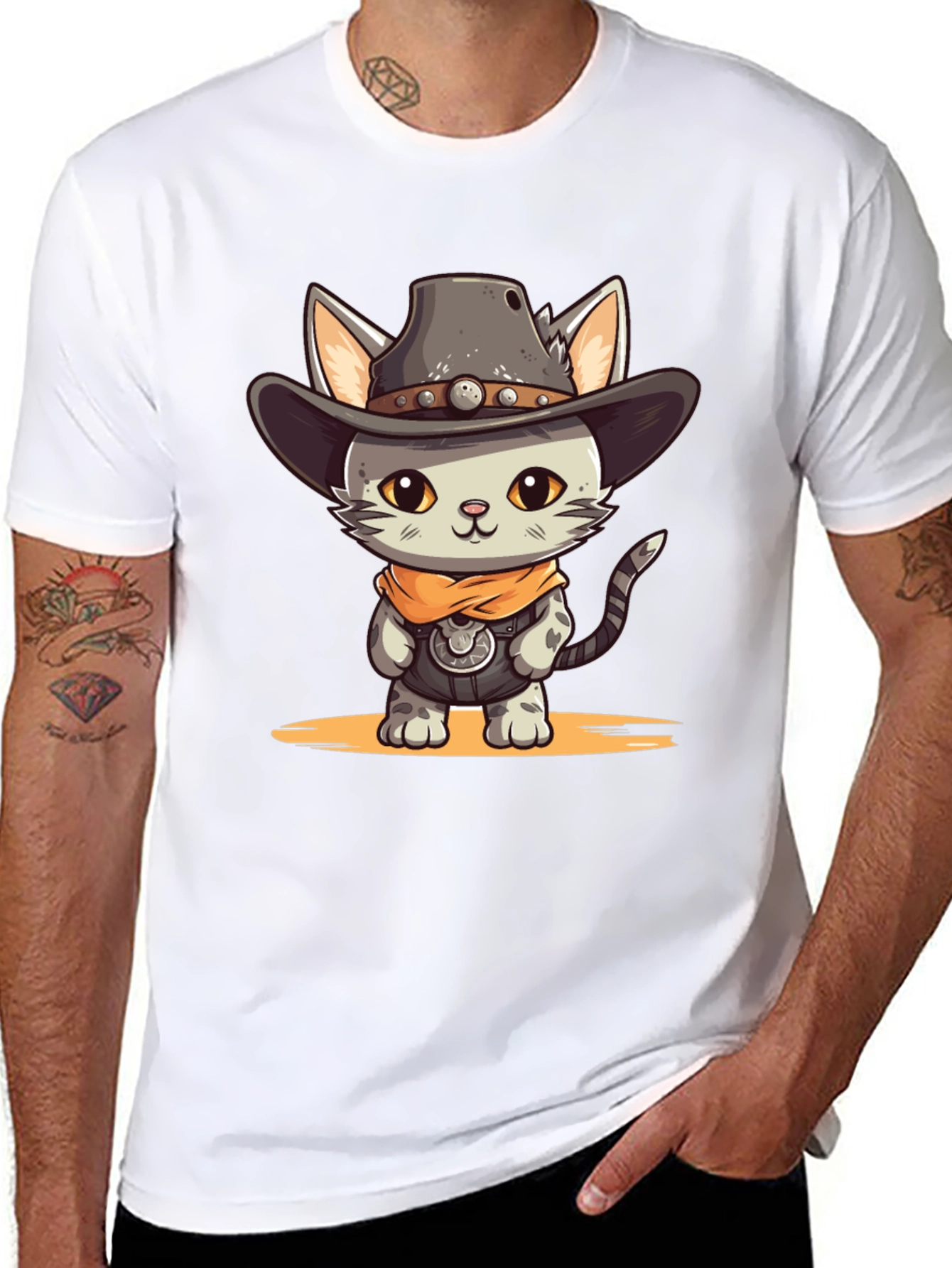 Cartoon Cowboy Cat Graphic Tee