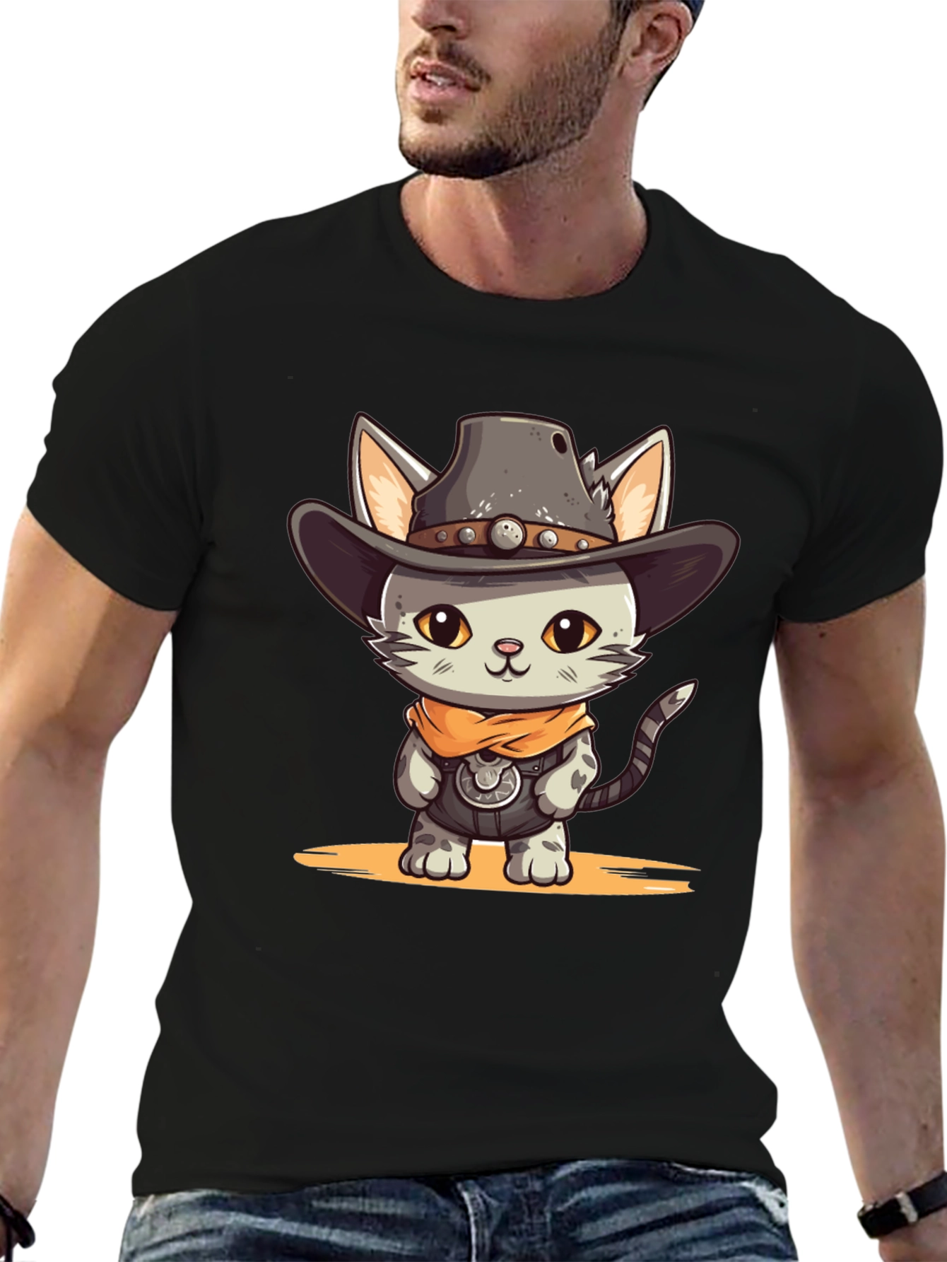 Cartoon Cowboy Cat Graphic Tee