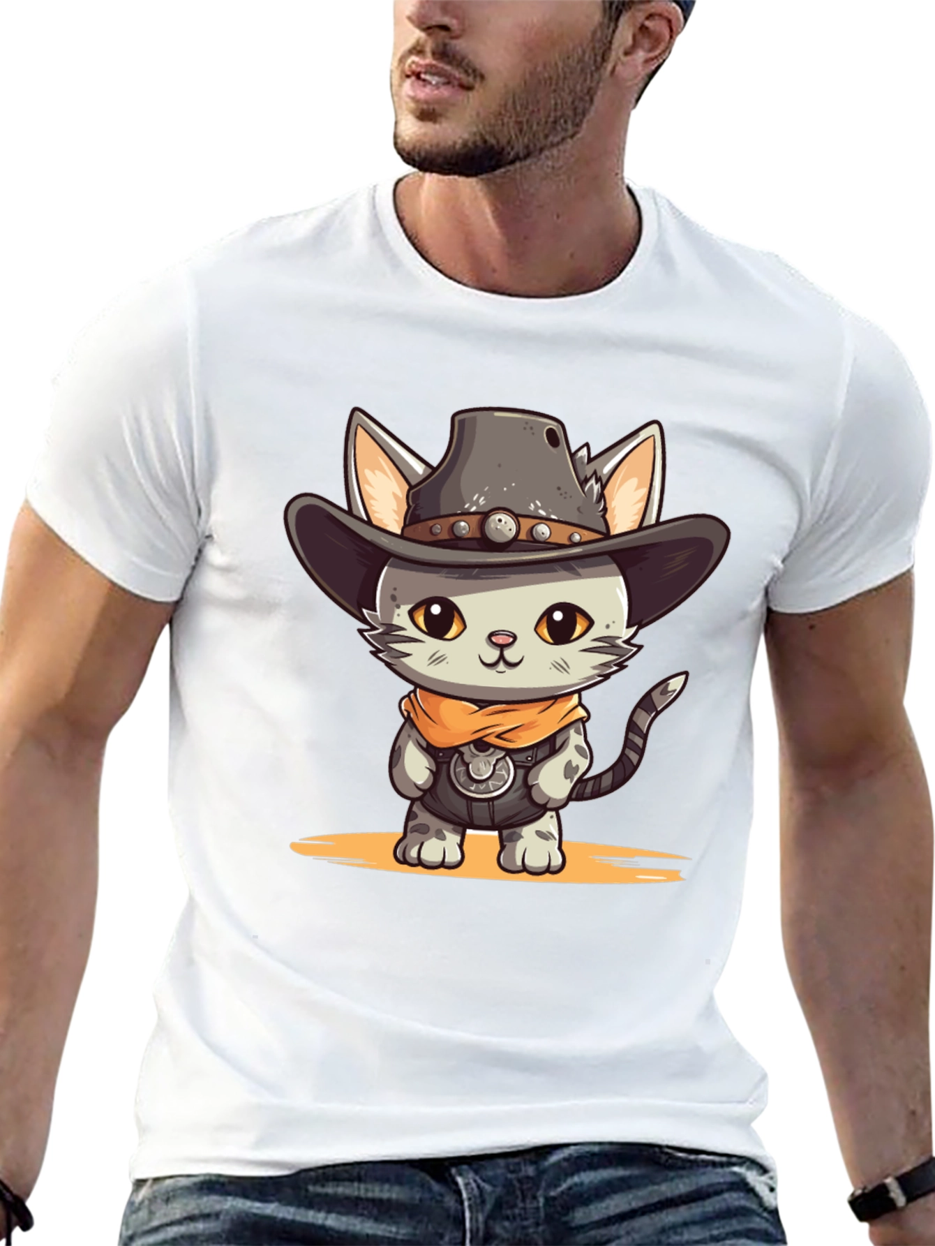 Cartoon Cowboy Cat Graphic Tee
