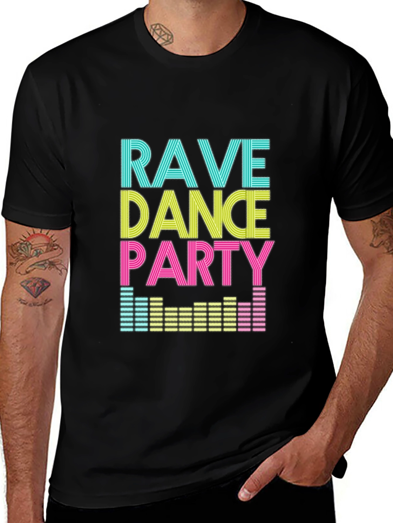 Rave Dance Party Graphic T-Shirt - Black