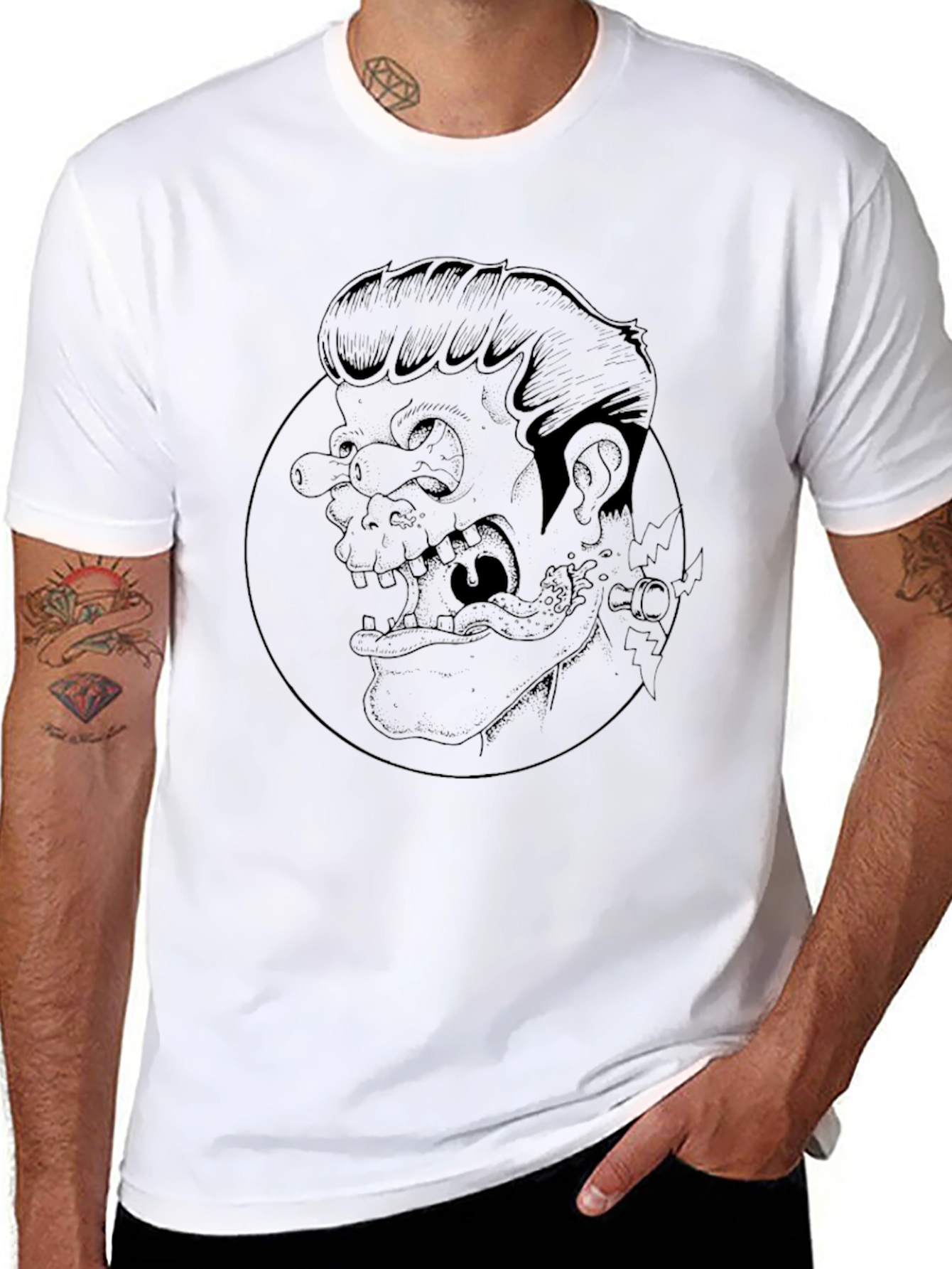 Graphic Print Black Crew Neck Tee
