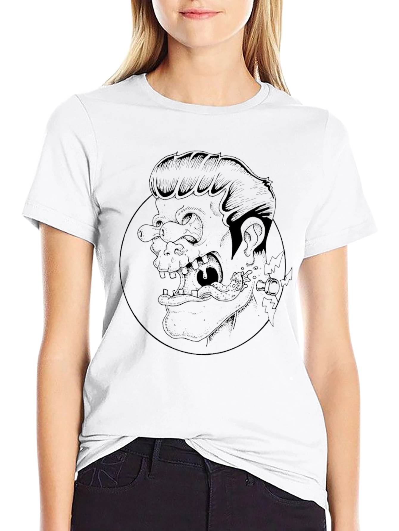 Graphic Print Black Crew Neck Tee