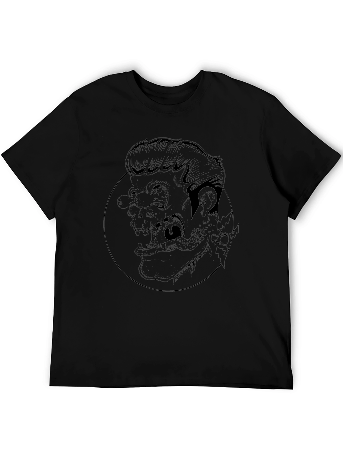 Graphic Print Black Crew Neck Tee