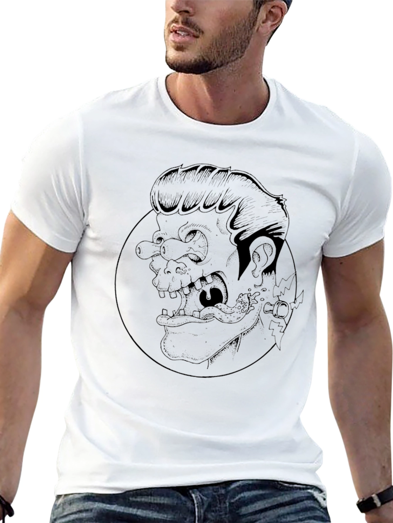 Graphic Print Black Crew Neck Tee