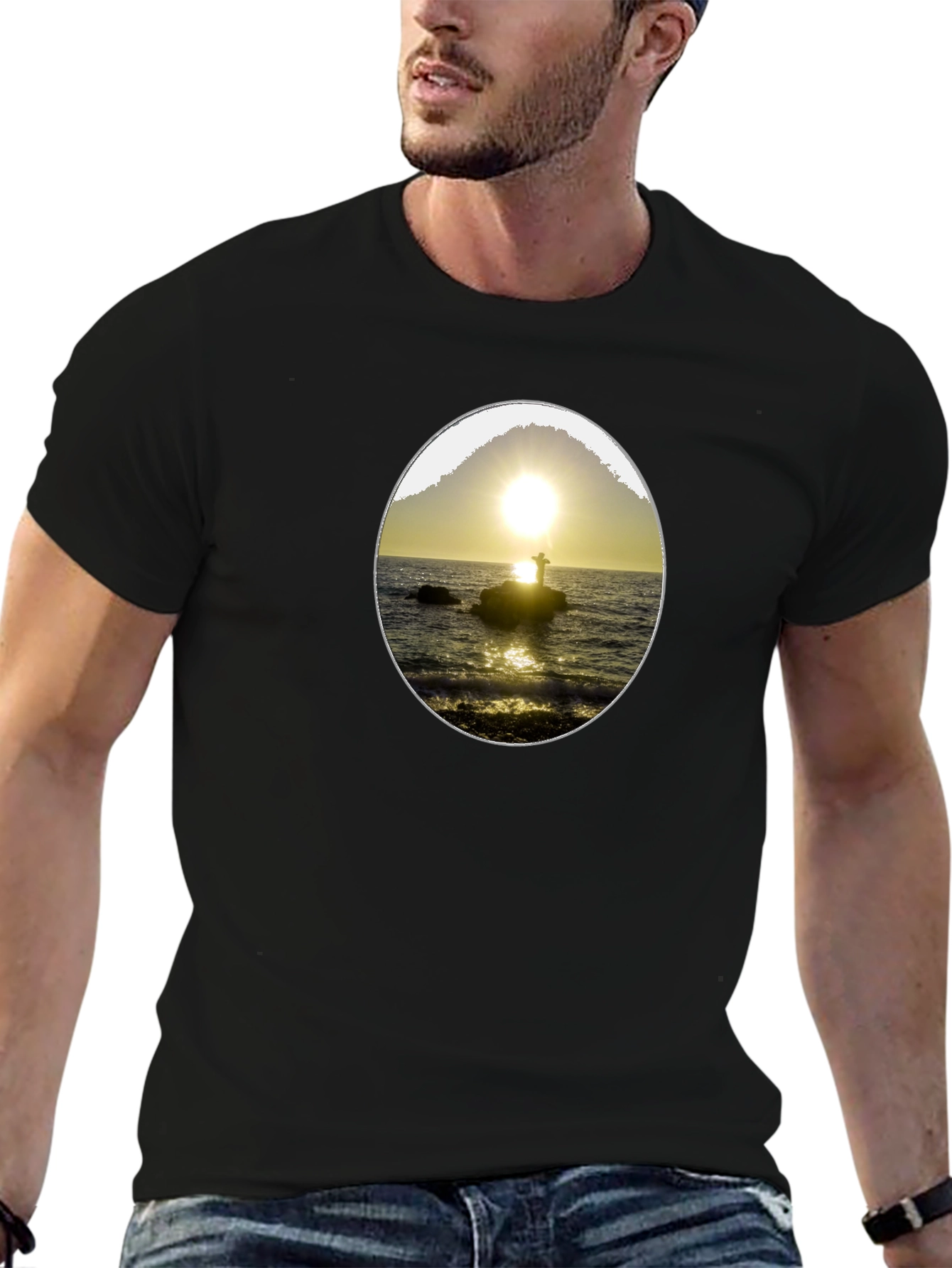 Sunset Silhouette Graphic Tee - Black