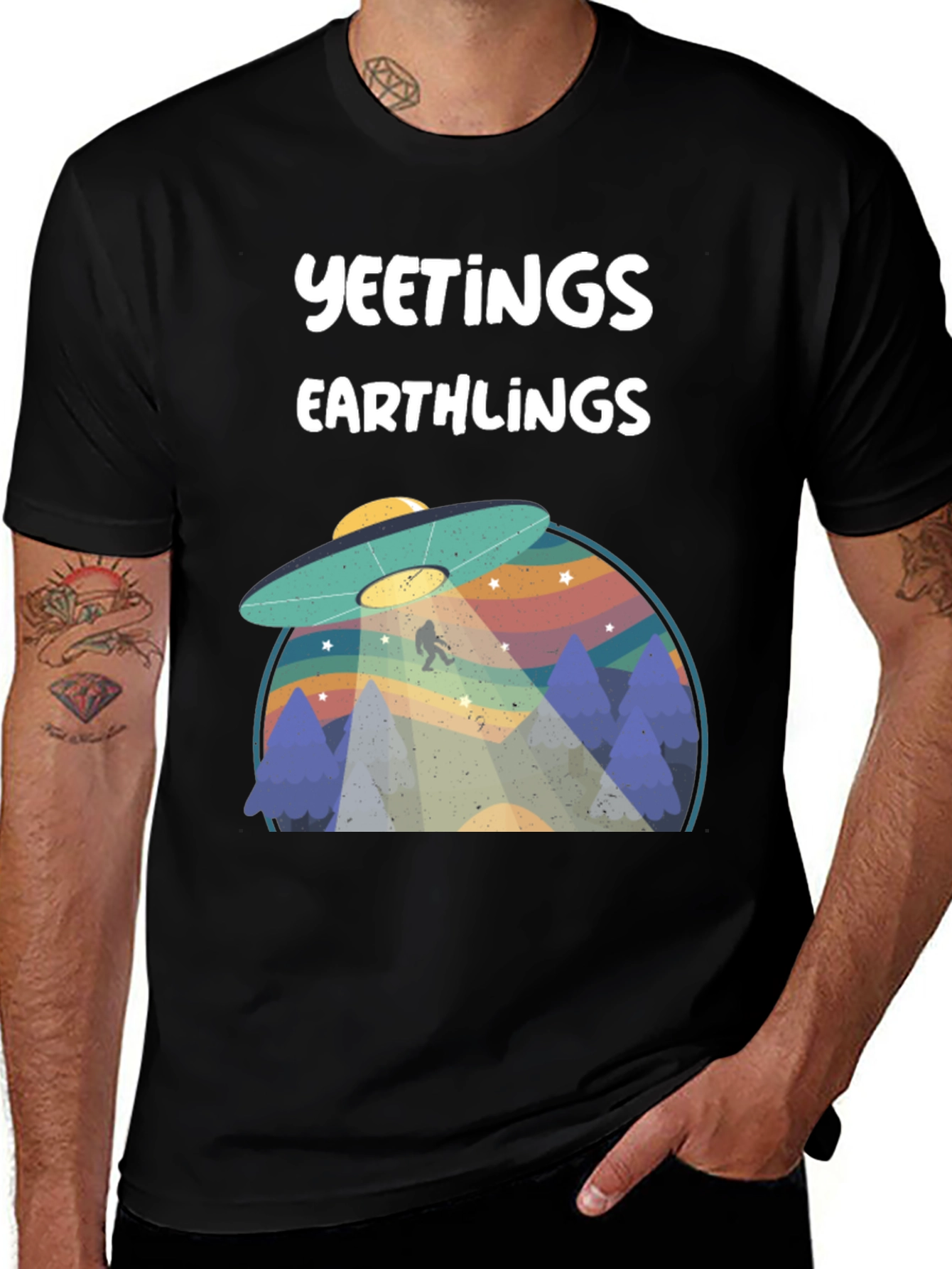 Yeetings Earthlings Graphic Tee - Black Cotton Blend