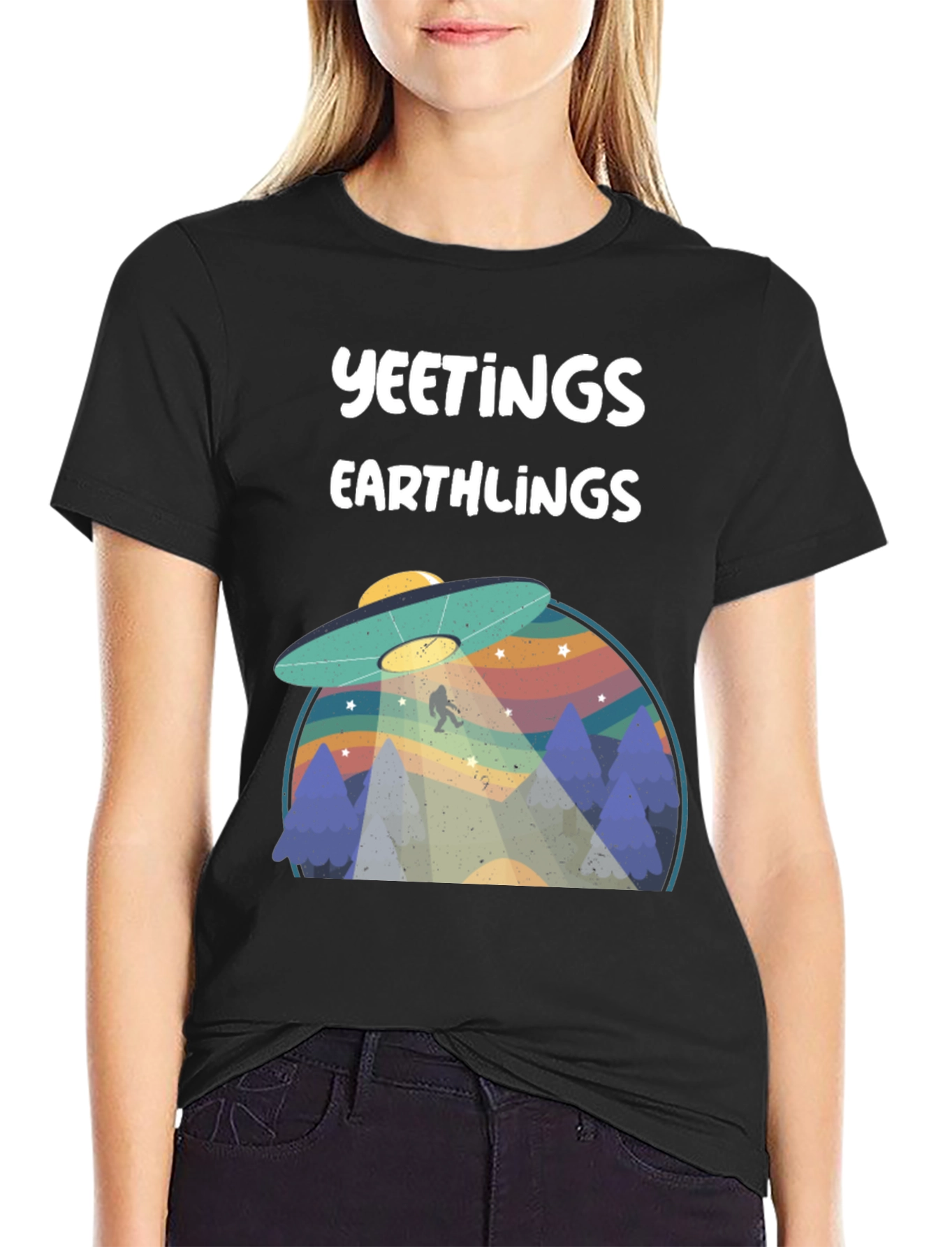 Yeetings Earthlings Graphic Tee - Black Cotton Blend