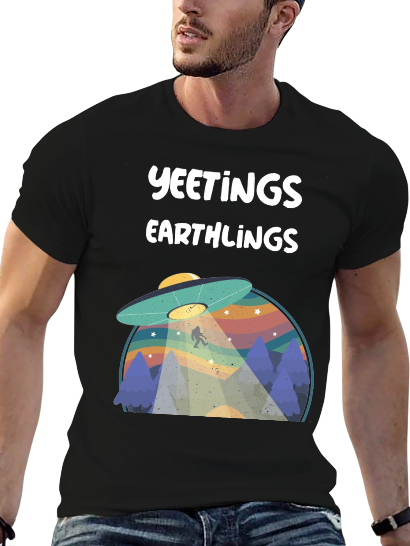 Yeetings Earthlings Graphic Tee - Black Cotton Blend