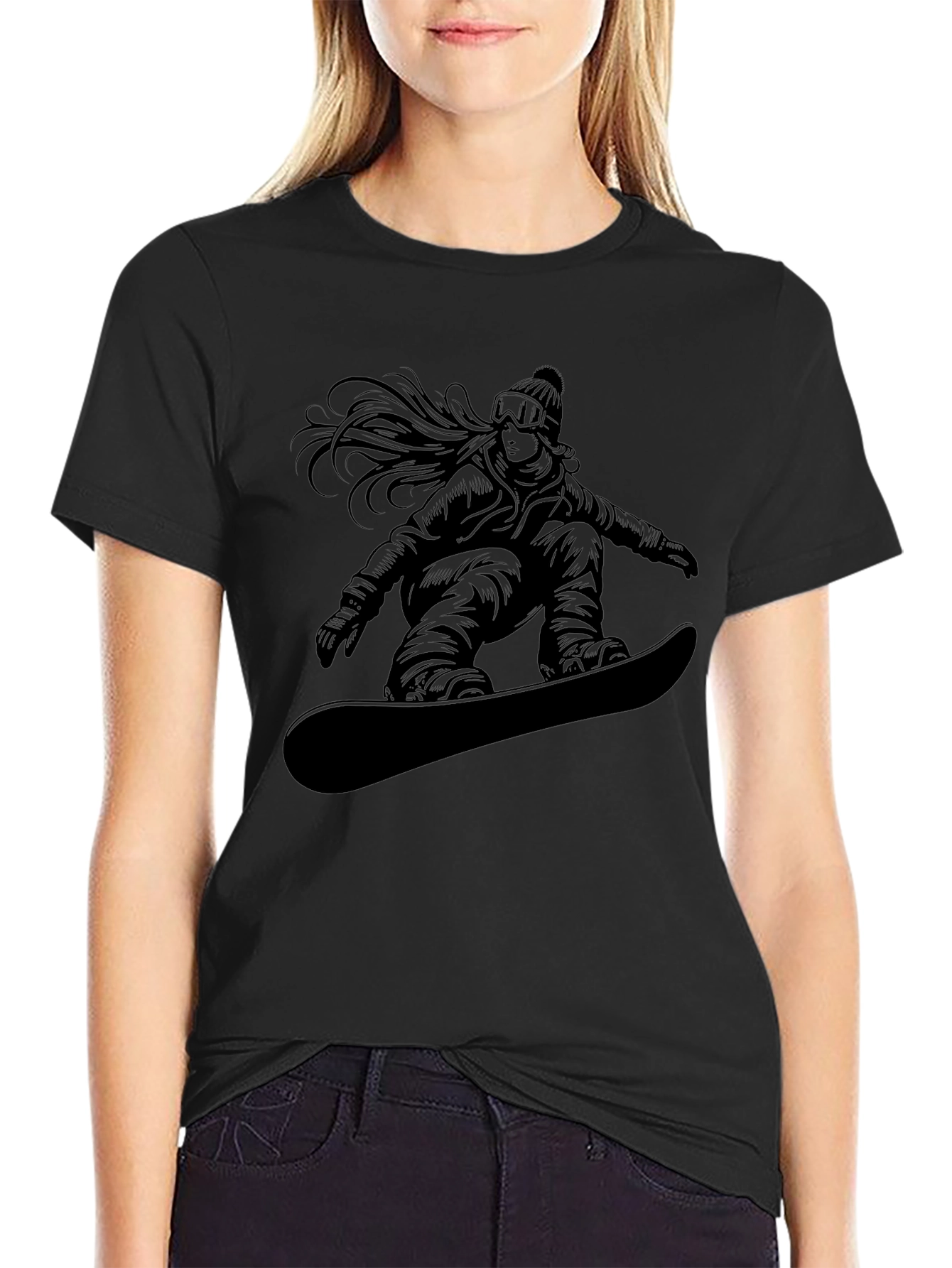 Black T-Shirt with Snowboarder Graphic