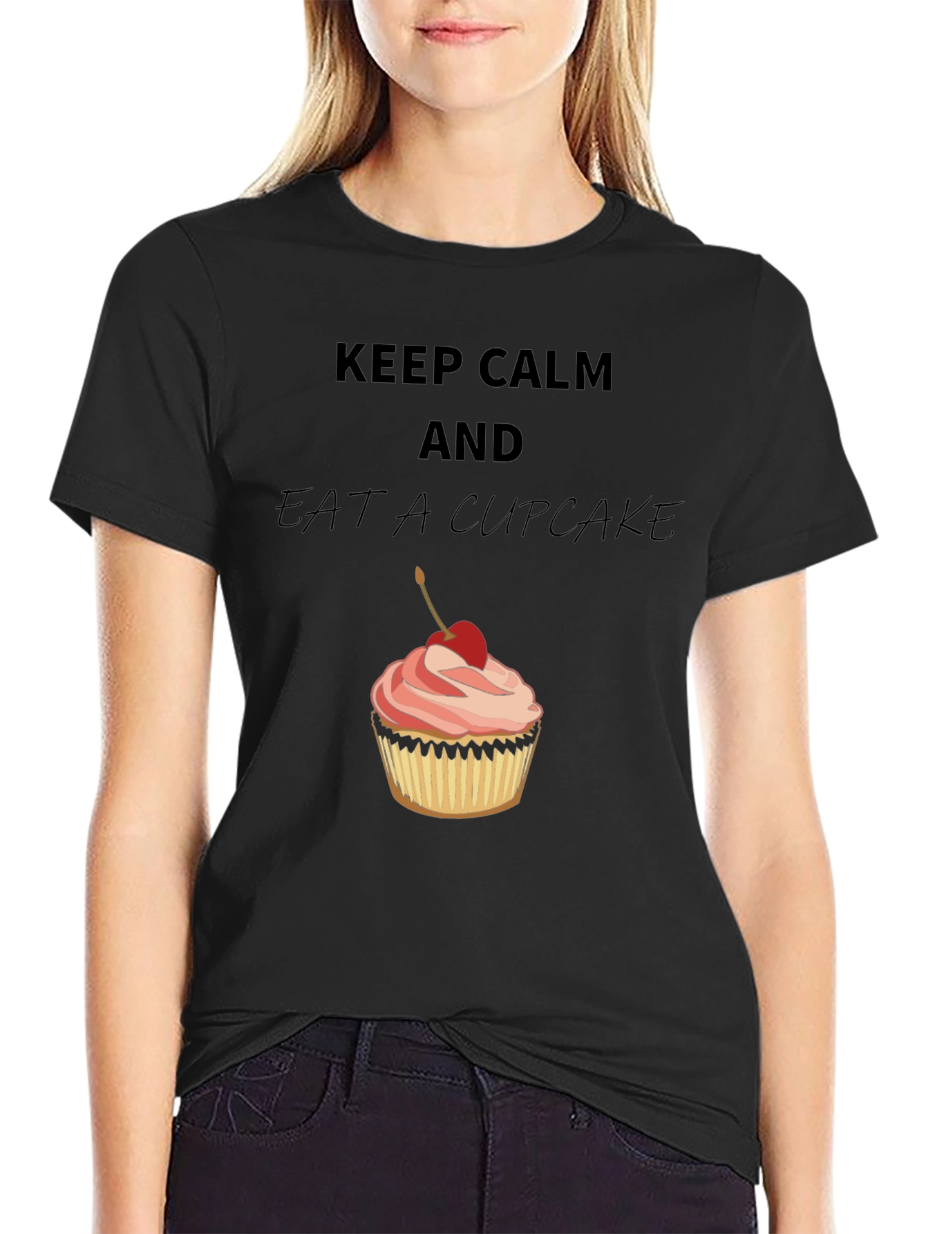 Keep Calm & Eat a Cupcake Black Graphic Tee