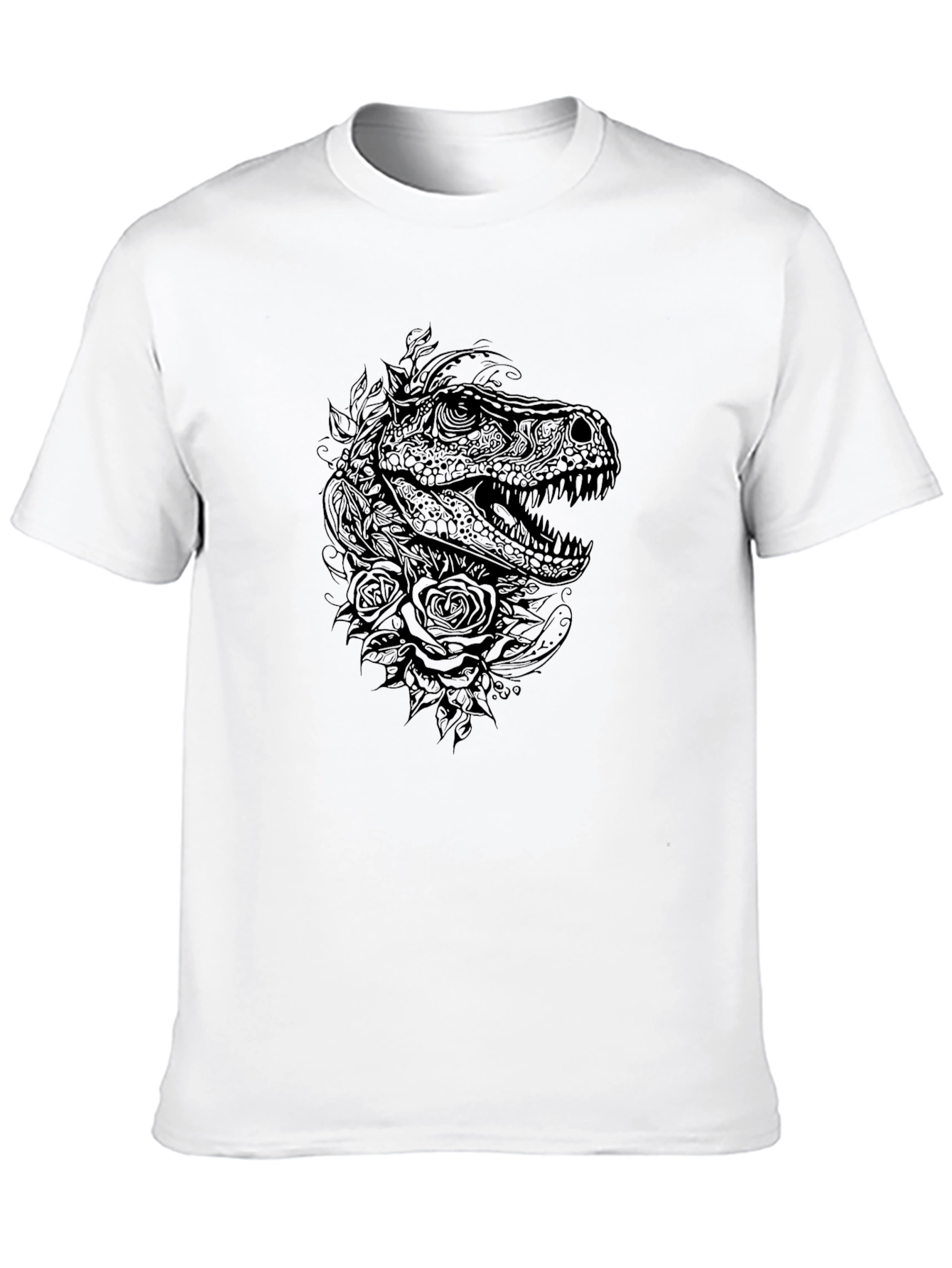 Dino & Roses Graphic Tee - Black