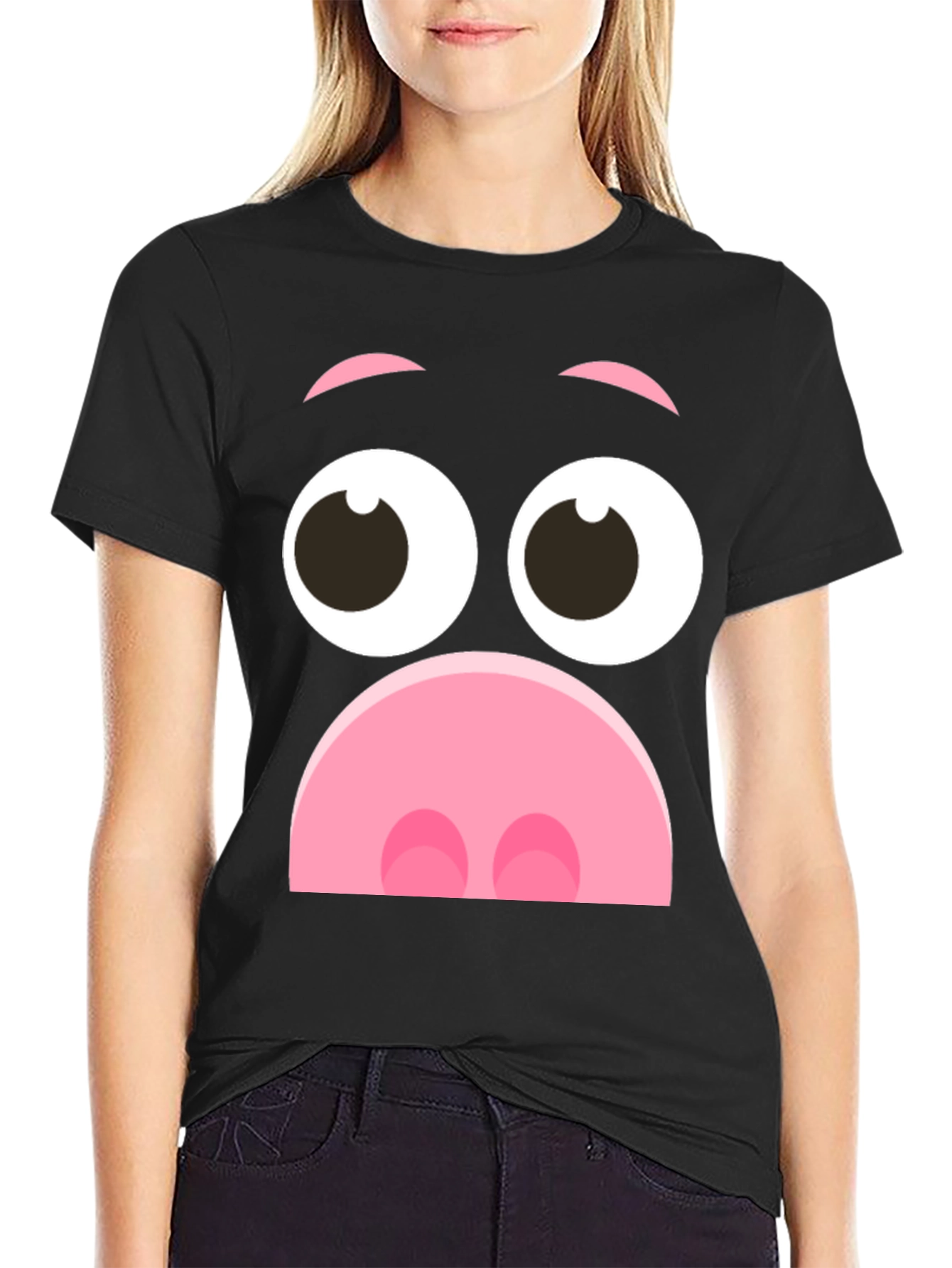 Funny Pig Face Graphic T-Shirt - Novelty Cartoon Tee