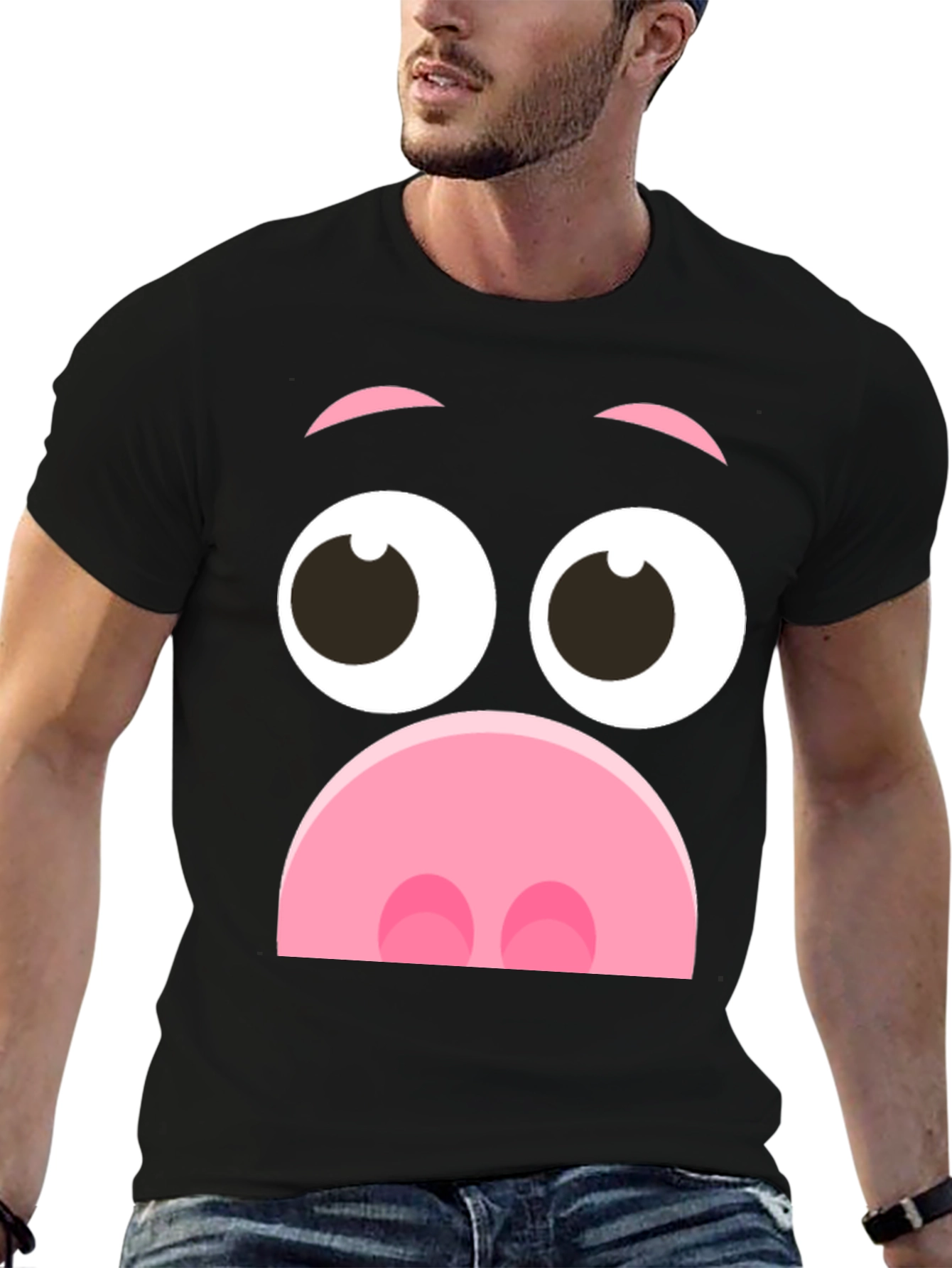 Funny Pig Face Graphic T-Shirt - Novelty Cartoon Tee