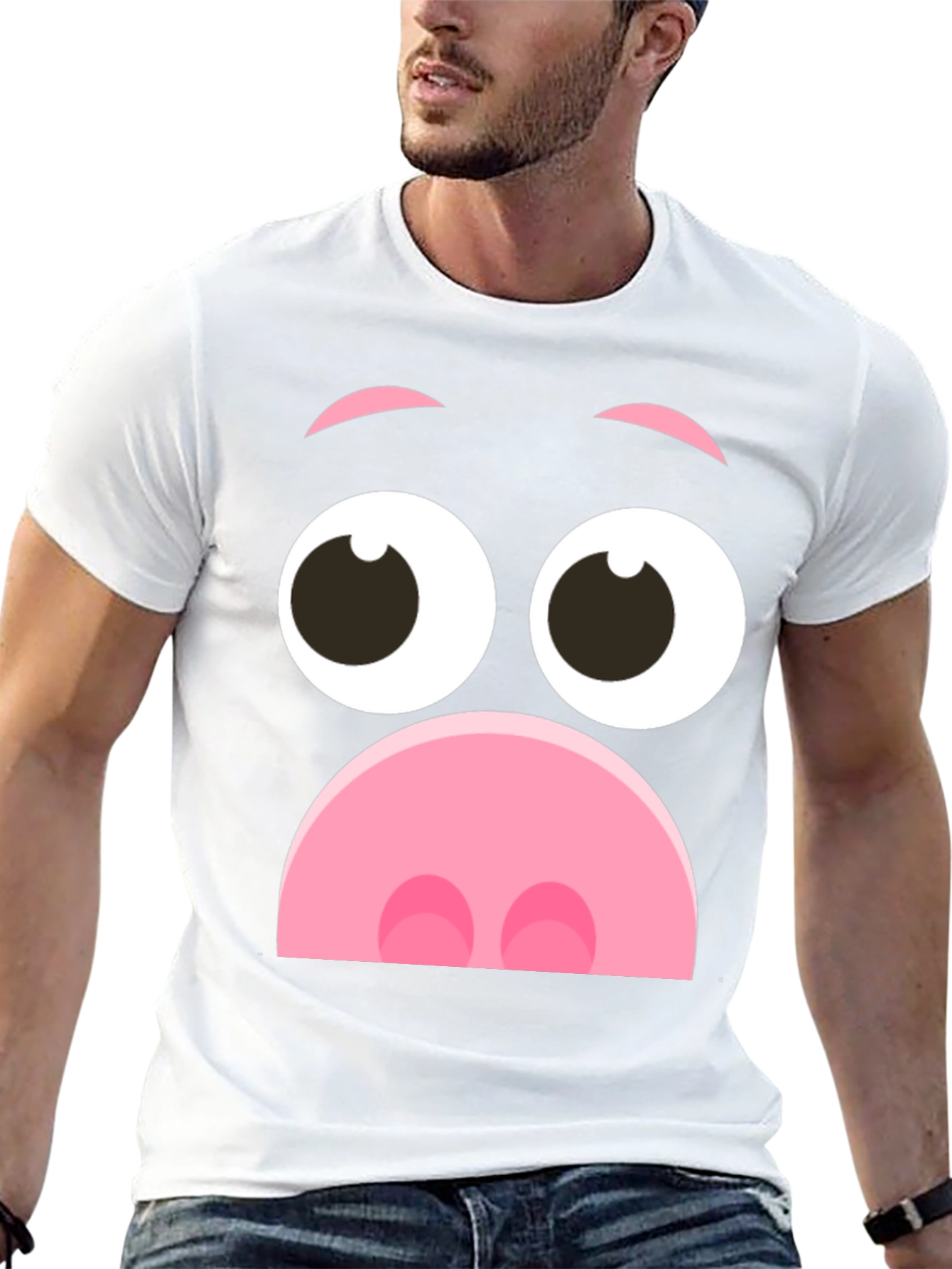 Funny Pig Face Graphic T-Shirt - Novelty Cartoon Tee