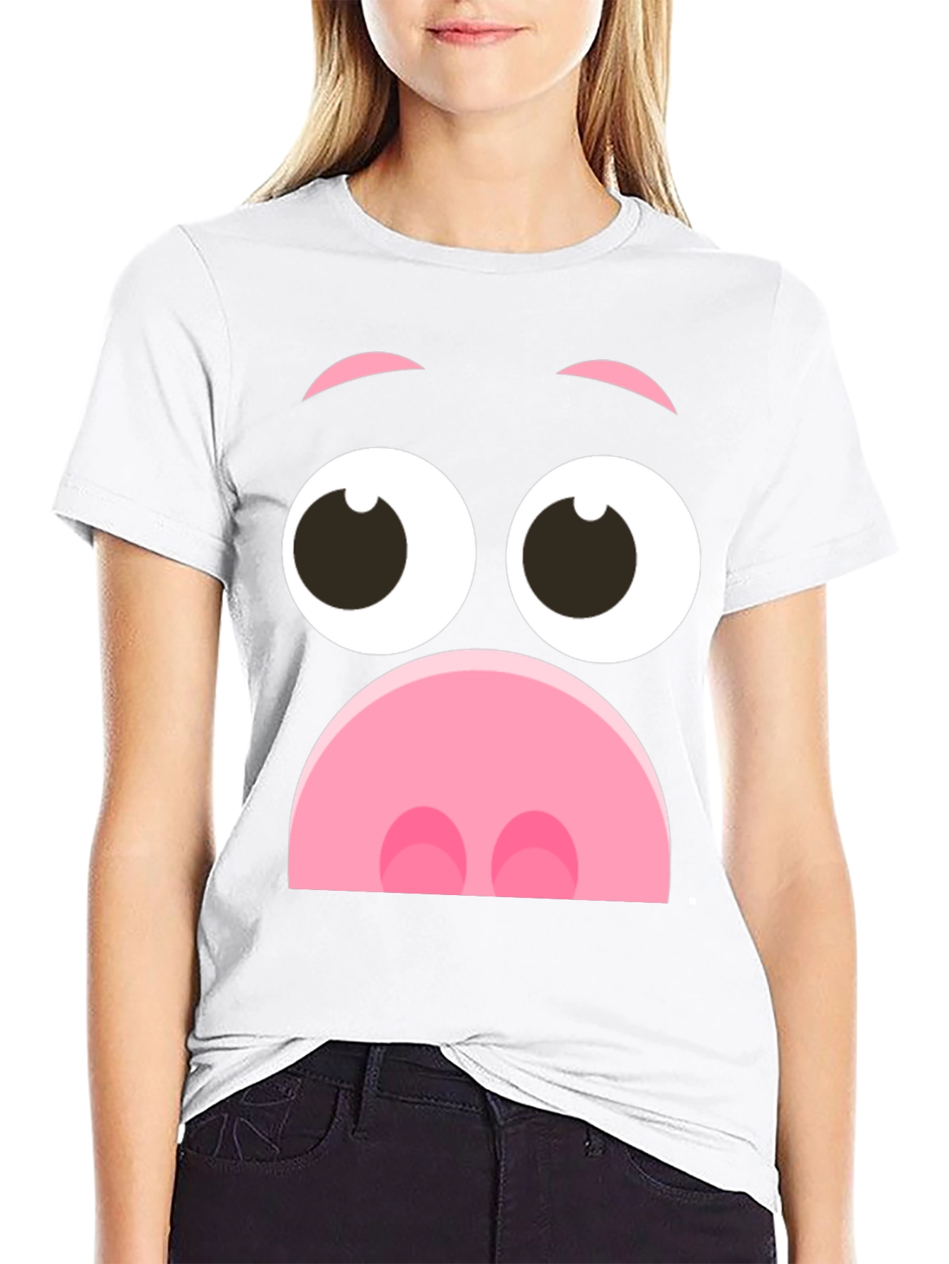 Funny Pig Face Graphic T-Shirt - Novelty Cartoon Tee