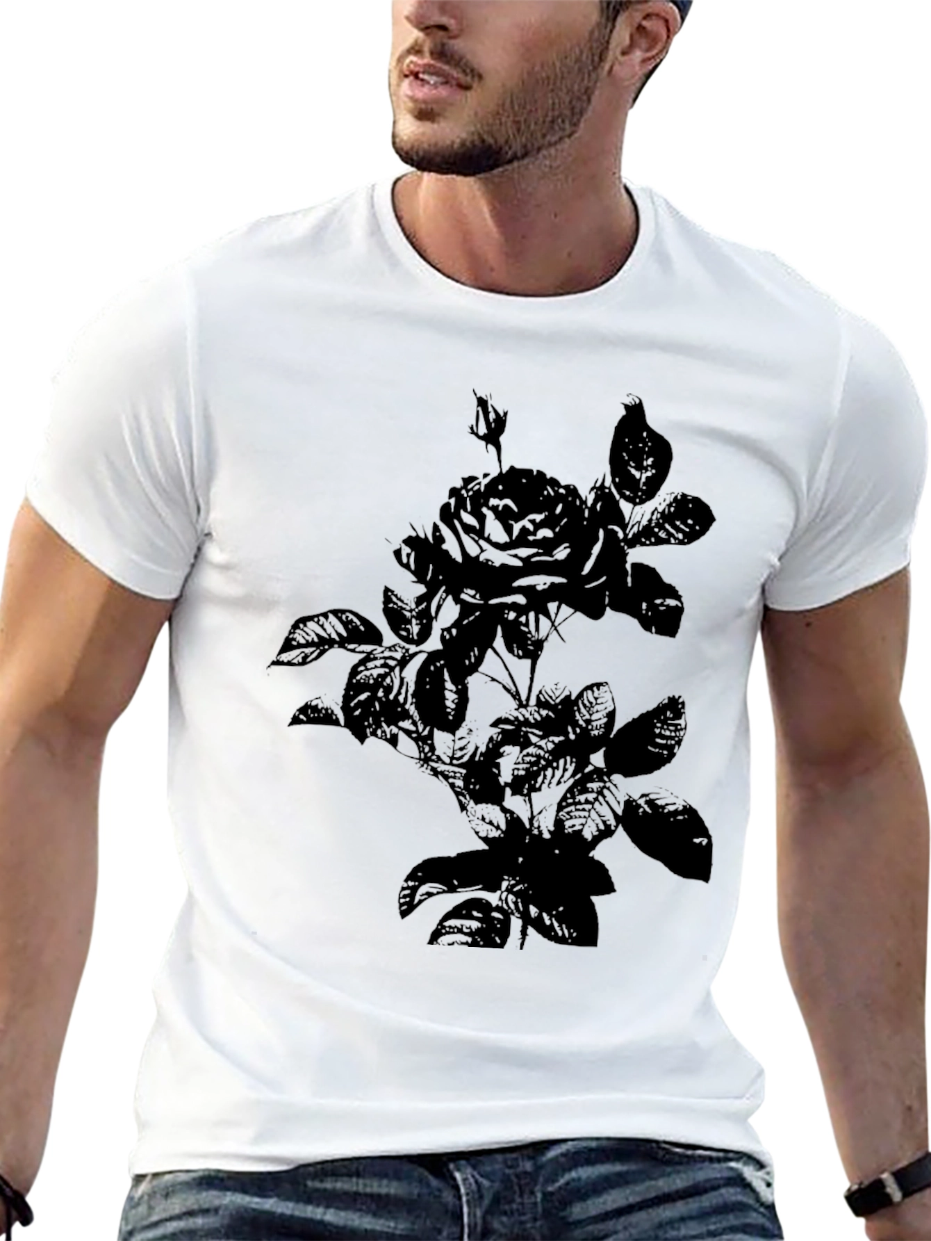 Rose Graphic Print Tee - Black