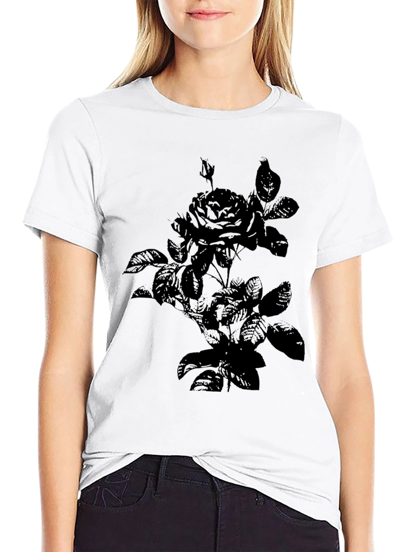 Rose Graphic Print Tee - Black