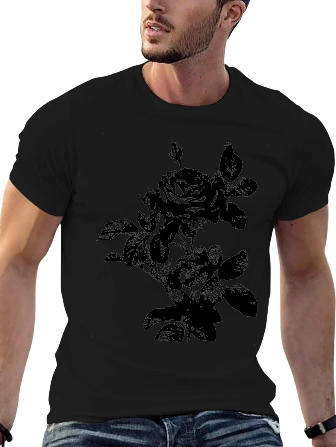 Rose Graphic Print Tee - Black