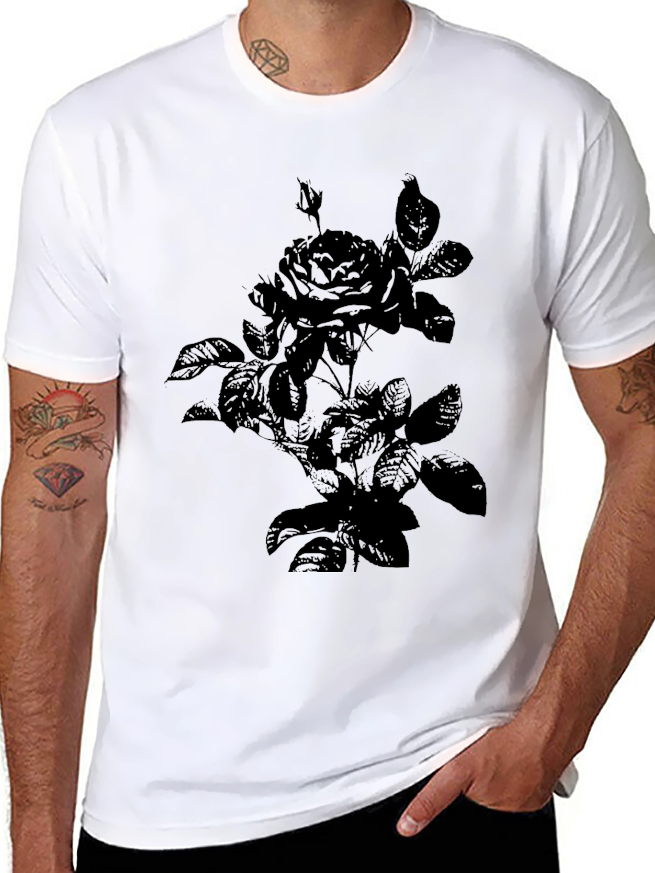 Rose Graphic Print Tee - Black