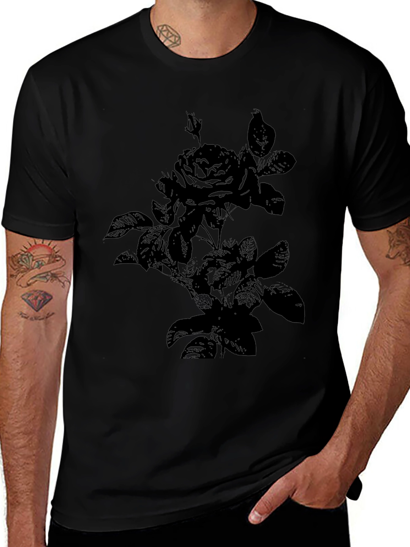 Rose Graphic Print Tee - Black