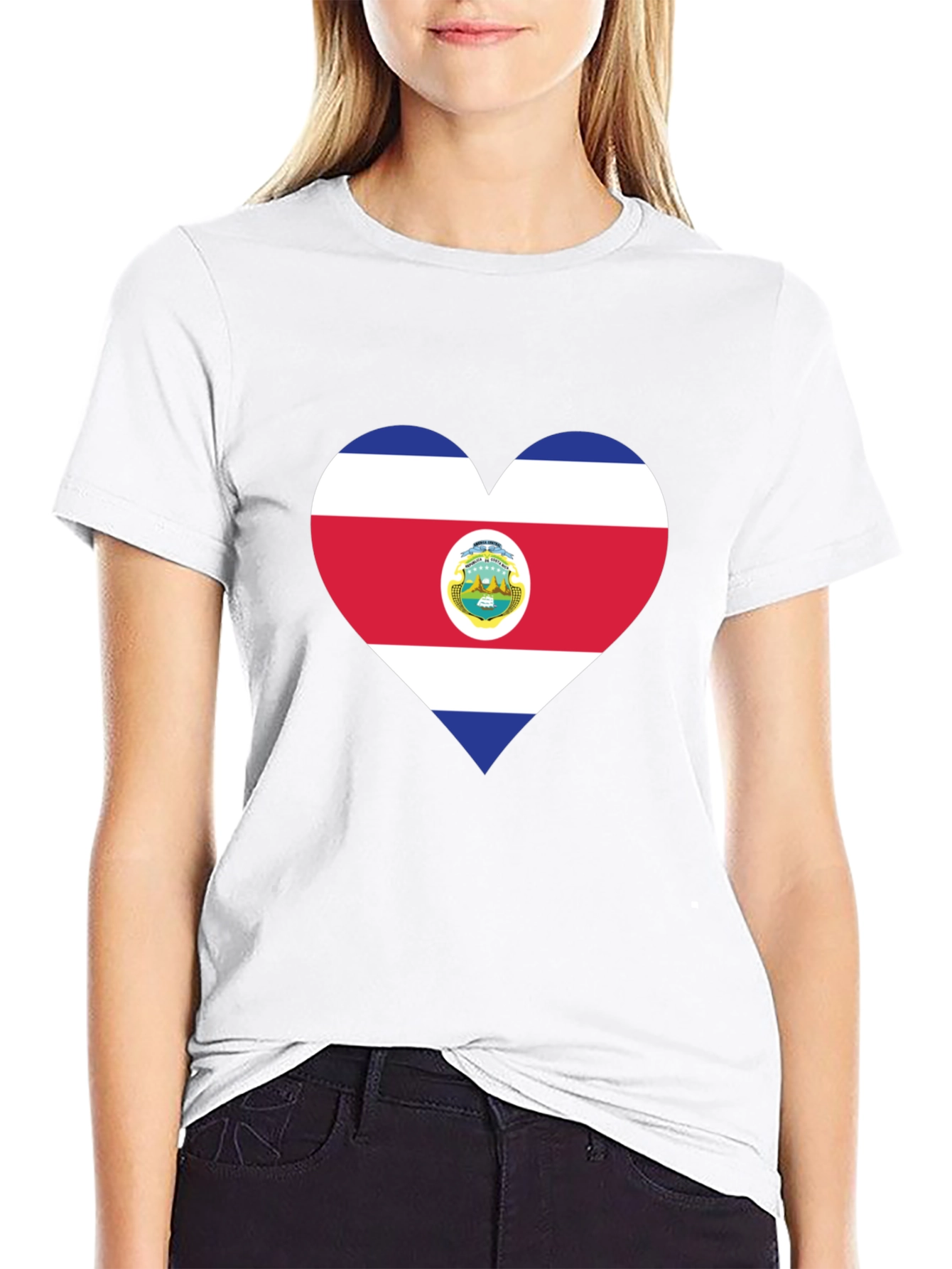 Costa Rica Flag Heart T-Shirt - Black Cotton Tee