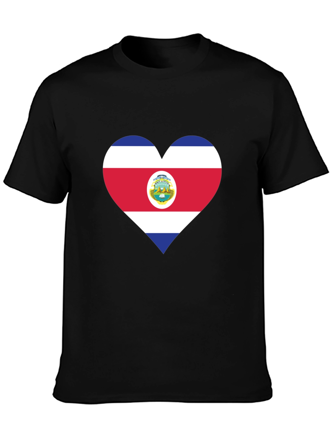 Costa Rica Flag Heart T-Shirt - Black Cotton Tee
