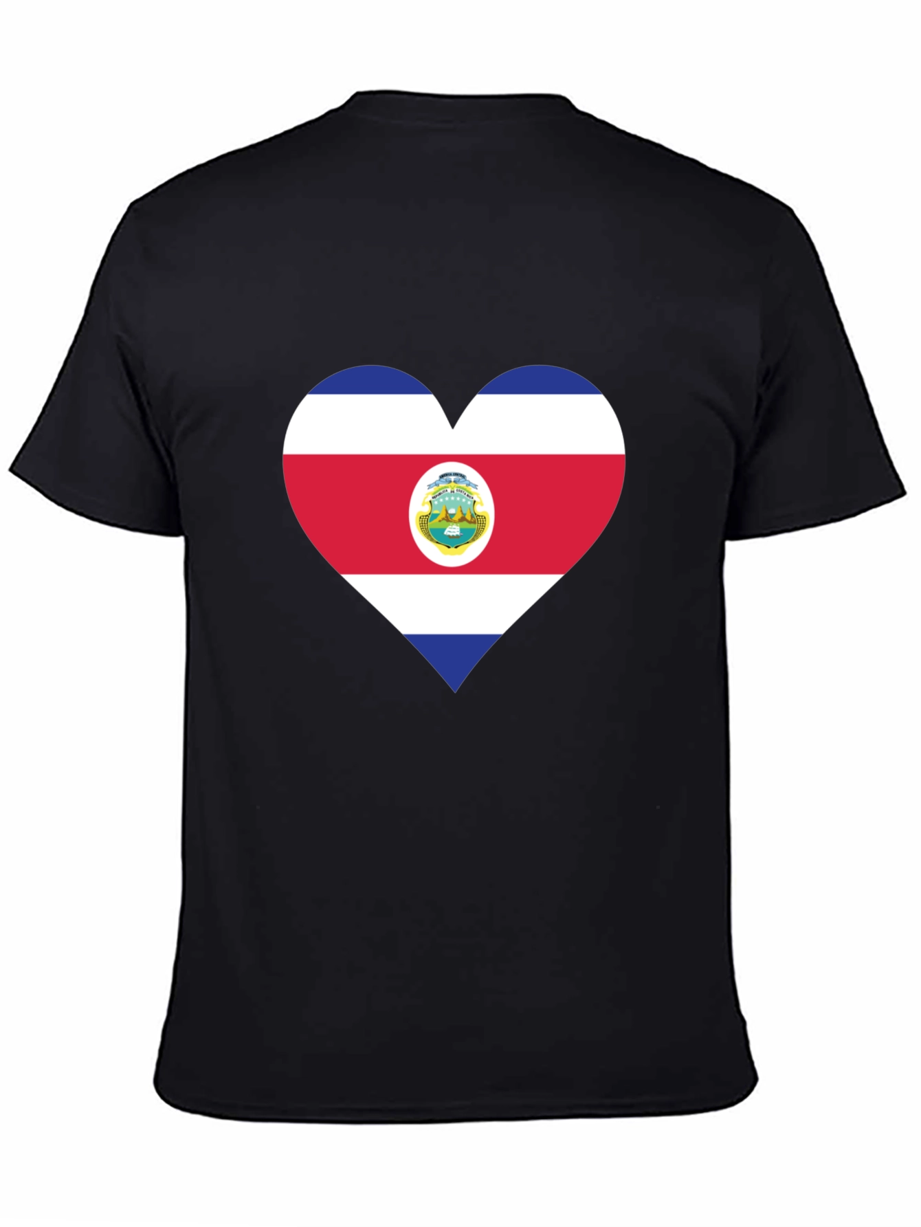 Costa Rica Flag Heart T-Shirt - Black Cotton Tee