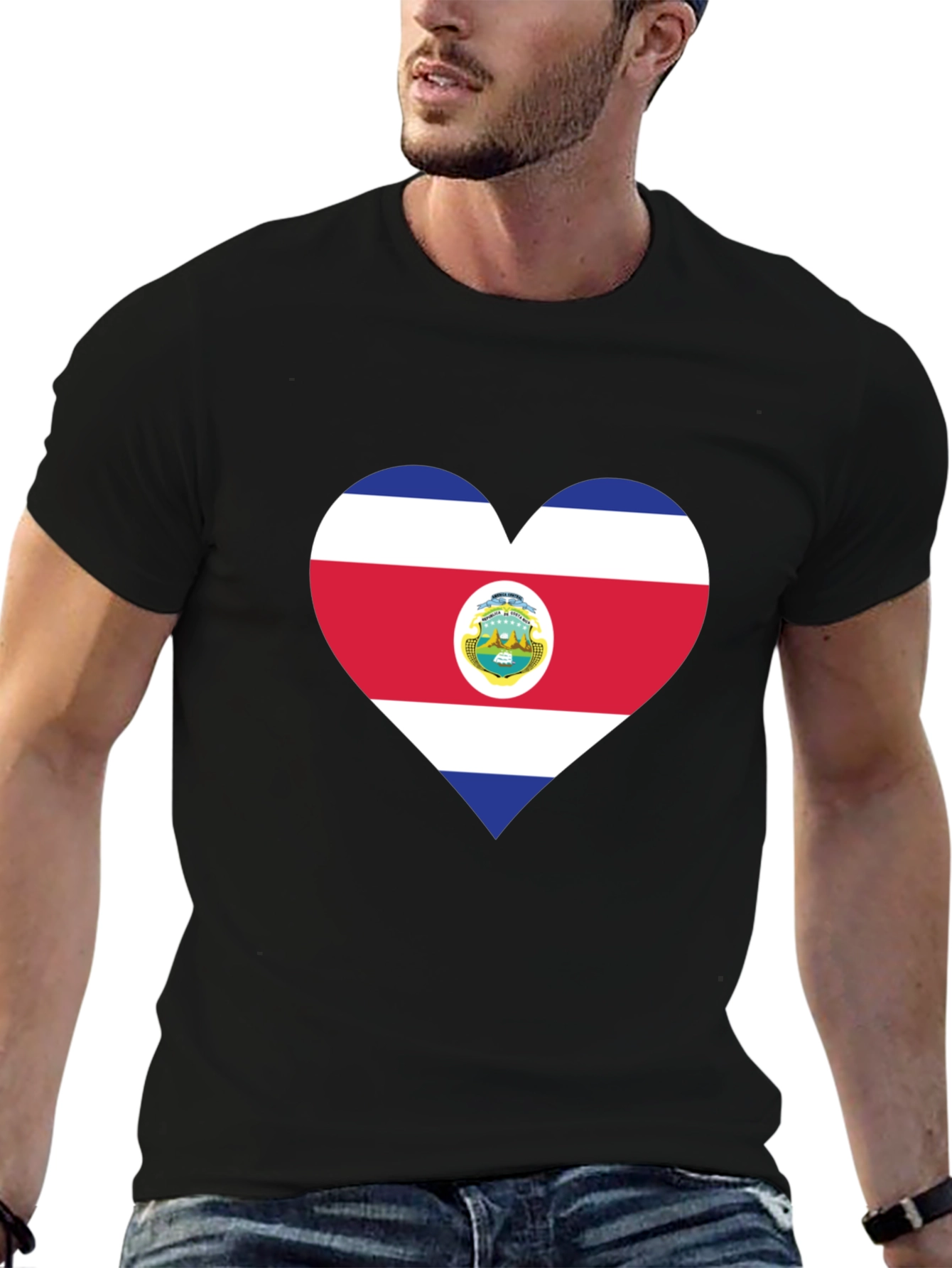 Costa Rica Flag Heart T-Shirt - Black Cotton Tee