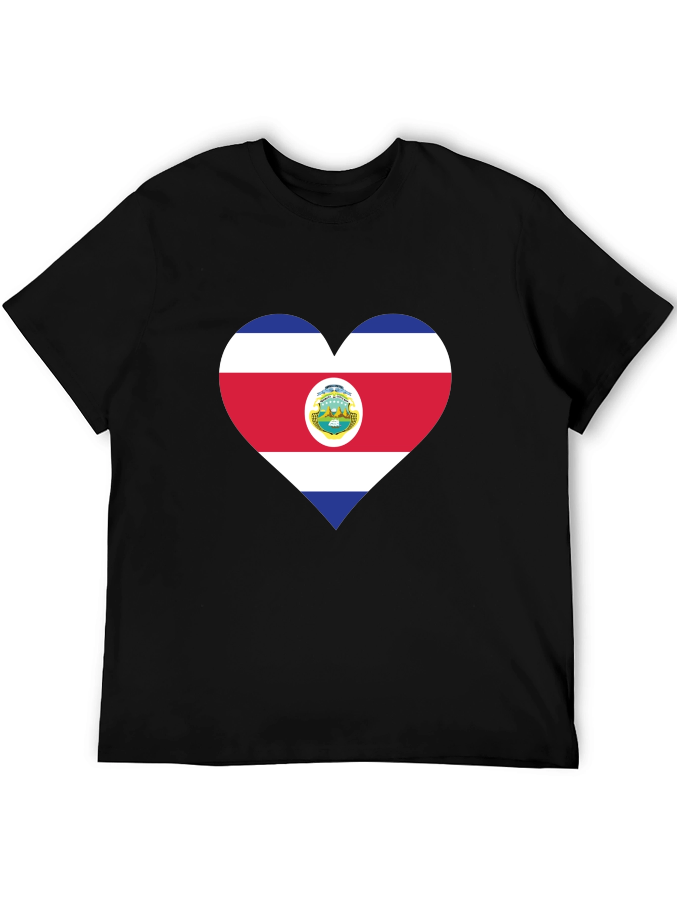 Costa Rica Flag Heart T-Shirt - Black Cotton Tee