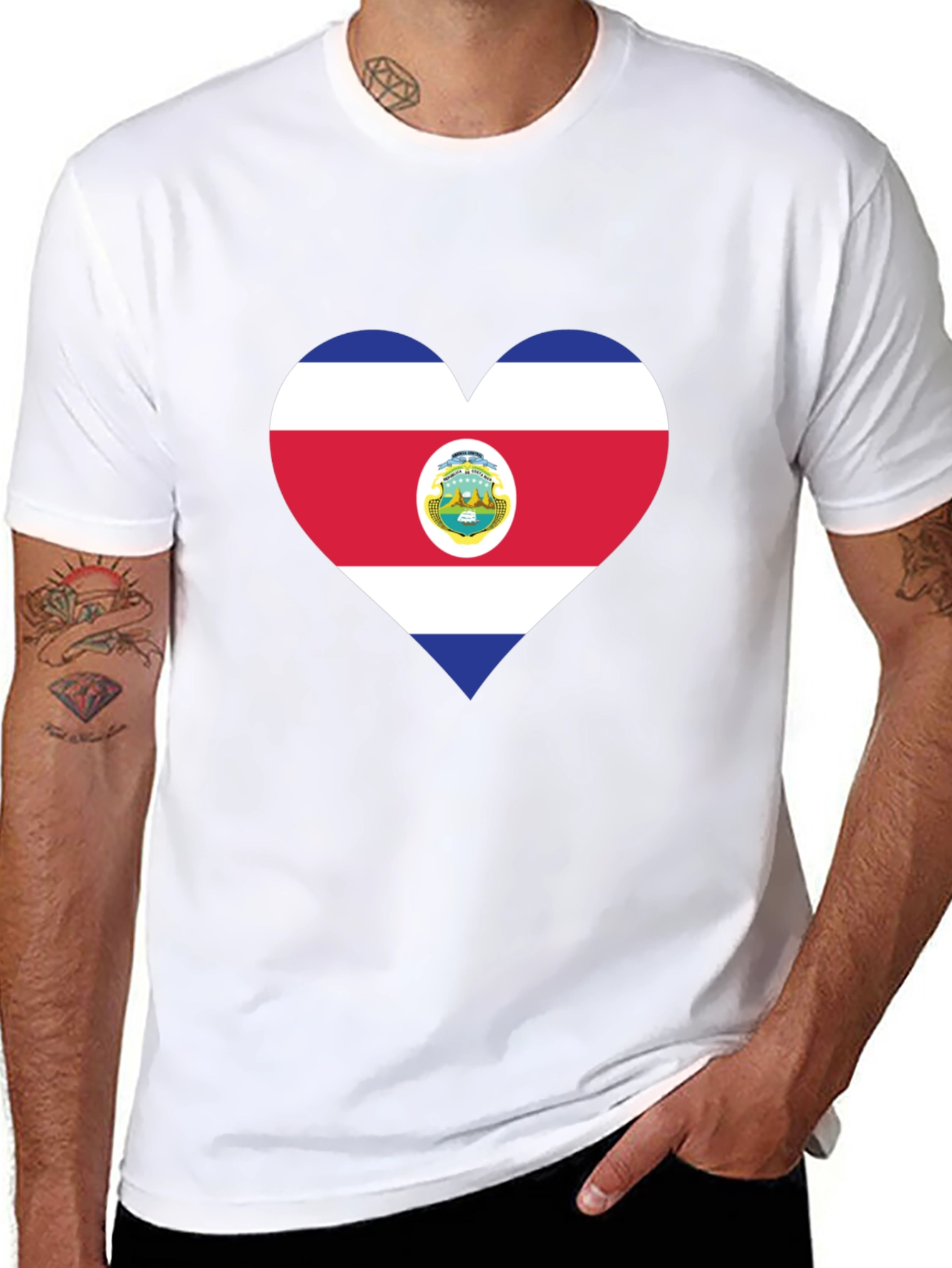 Costa Rica Flag Heart T-Shirt - Black Cotton Tee