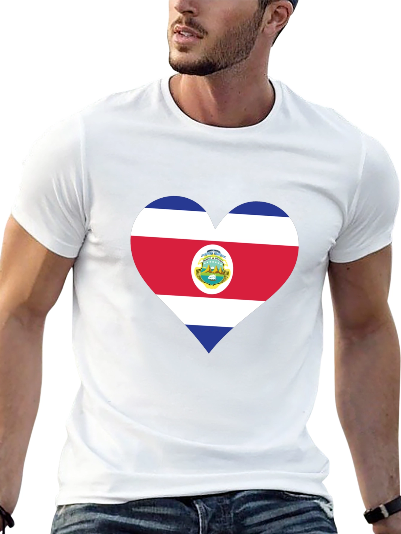 Costa Rica Flag Heart T-Shirt - Black Cotton Tee