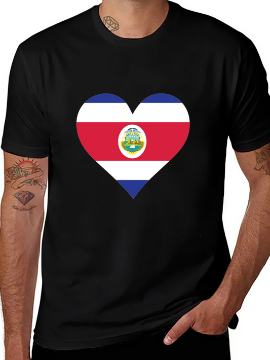 Costa Rica Flag Heart T-Shirt - Black Cotton Tee