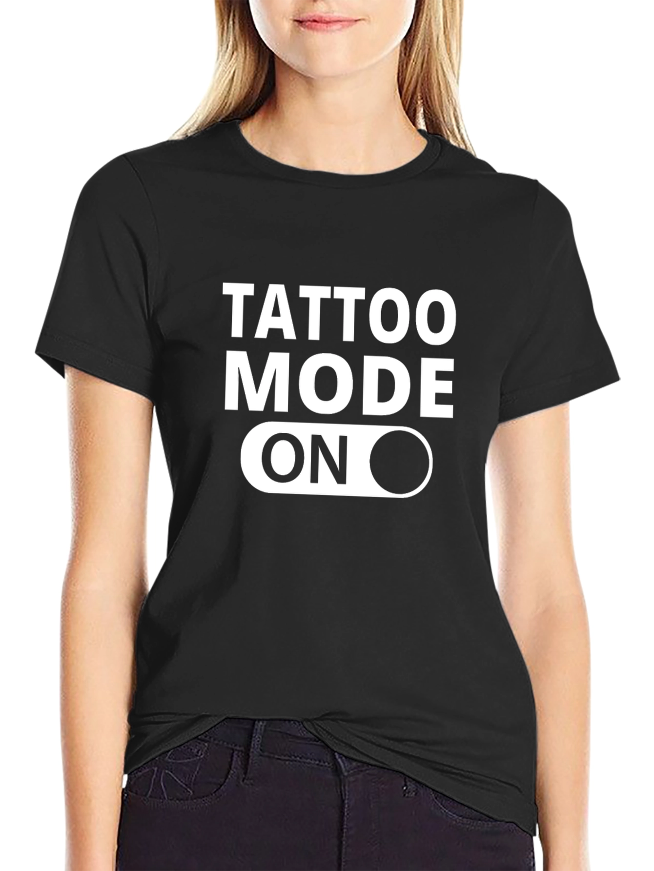 Tattoo Mode On Graphic Tee - Black Cotton Blend