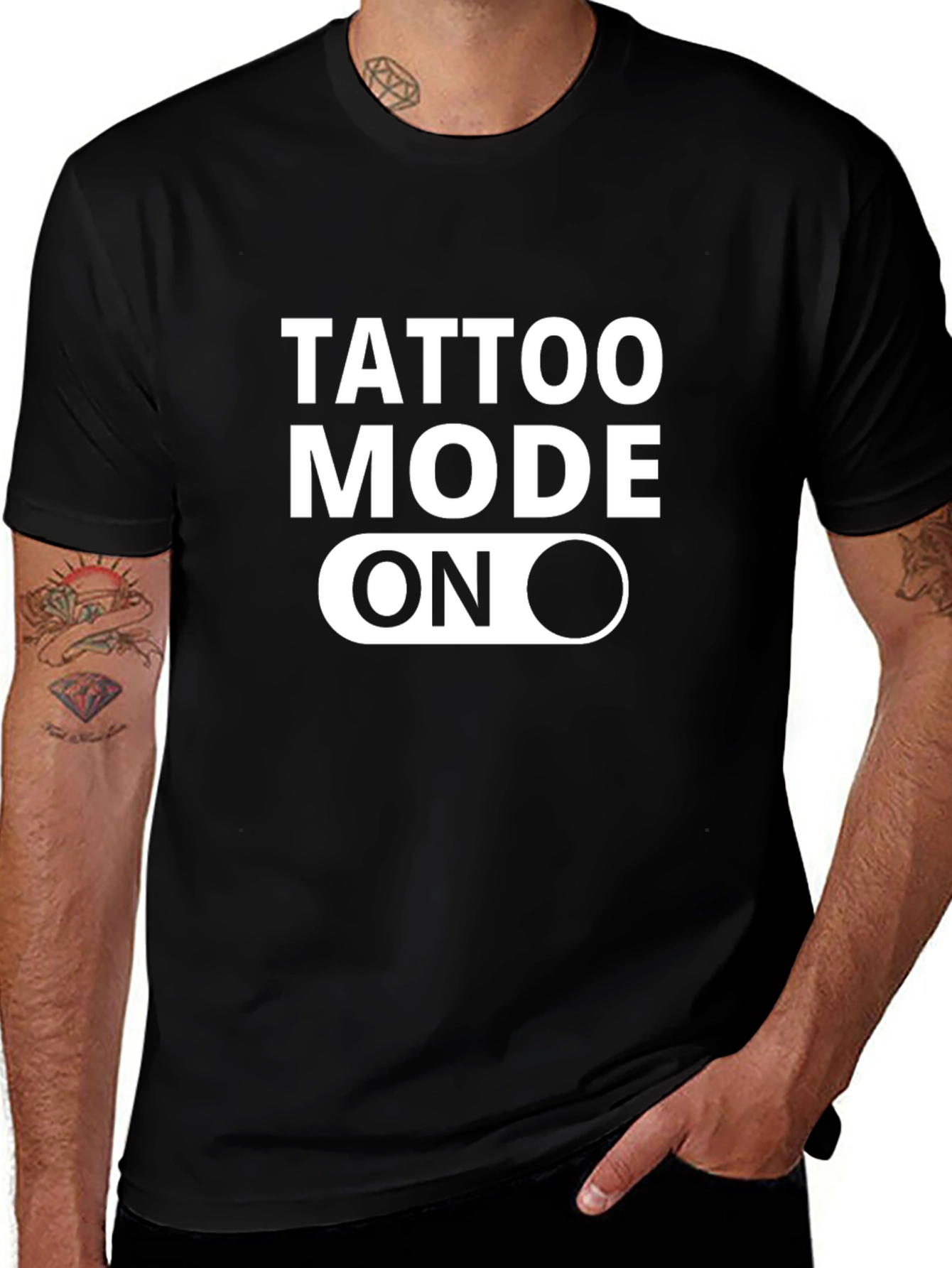 Tattoo Mode On Graphic Tee - Black Cotton Blend