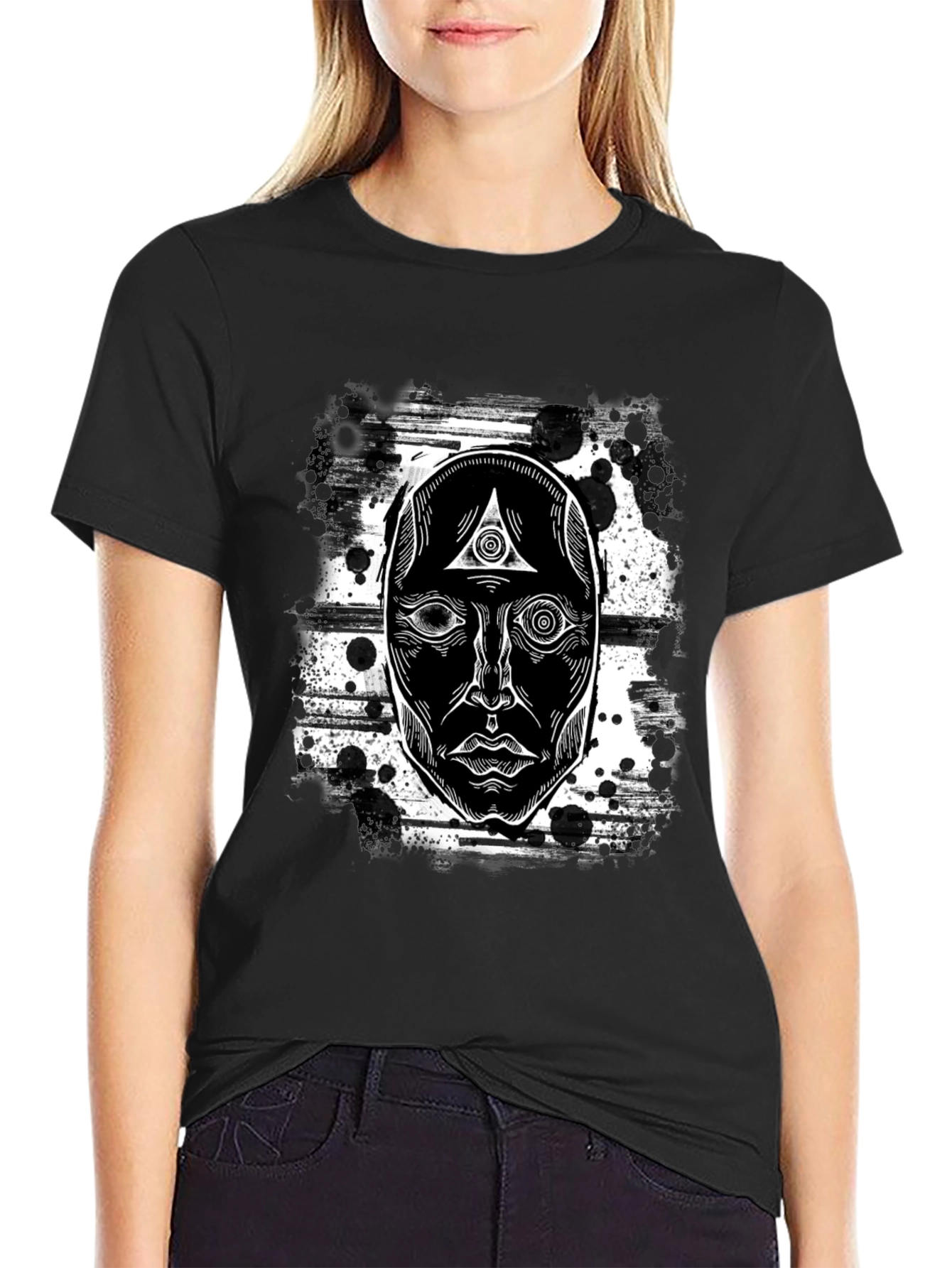 Mystic Face Graphic Black T-Shirt - Unique Design